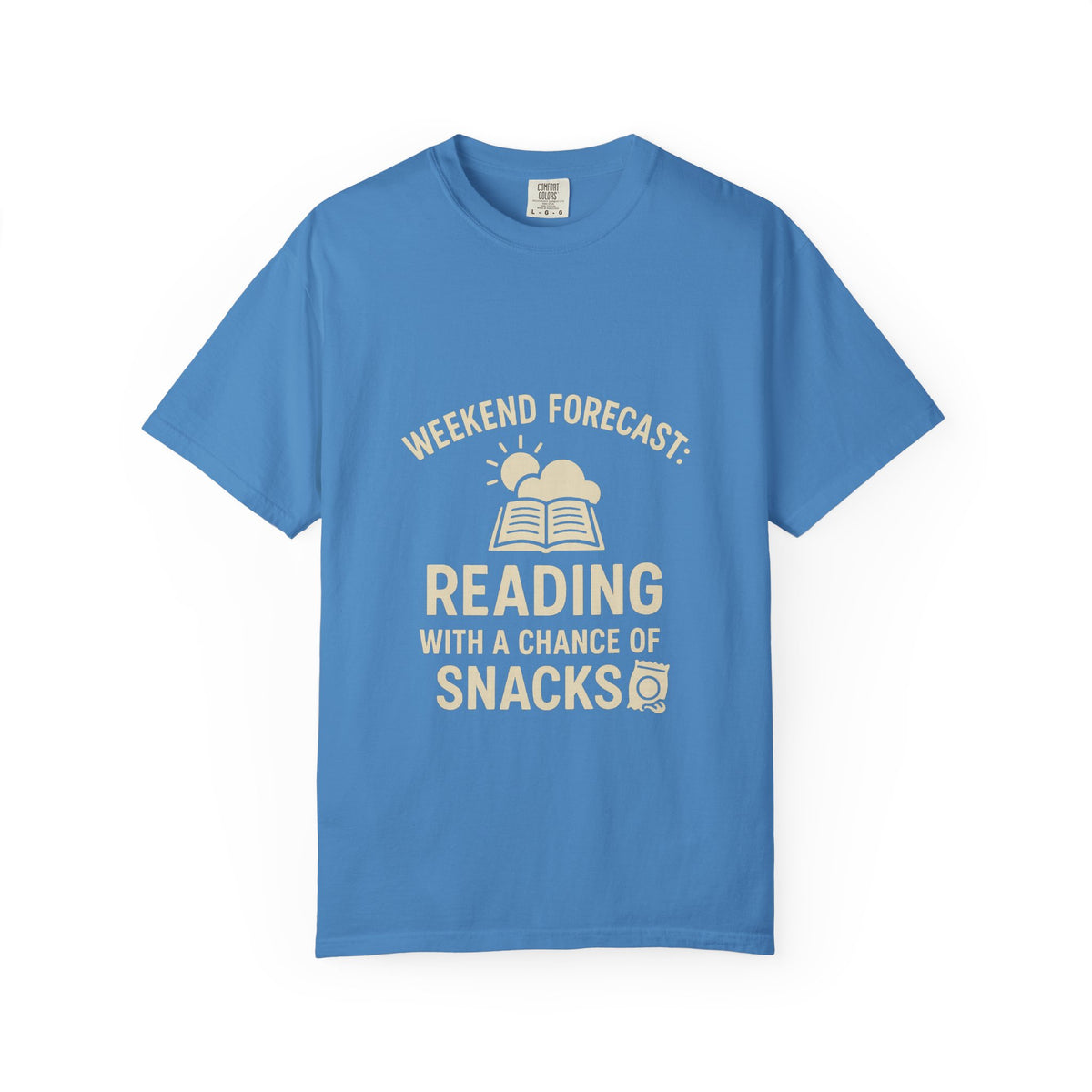 Reading & Snacks T-Shirt — "Weekend Forecast: Reading with a Chance of Snacks" - Trending Now - October 2026