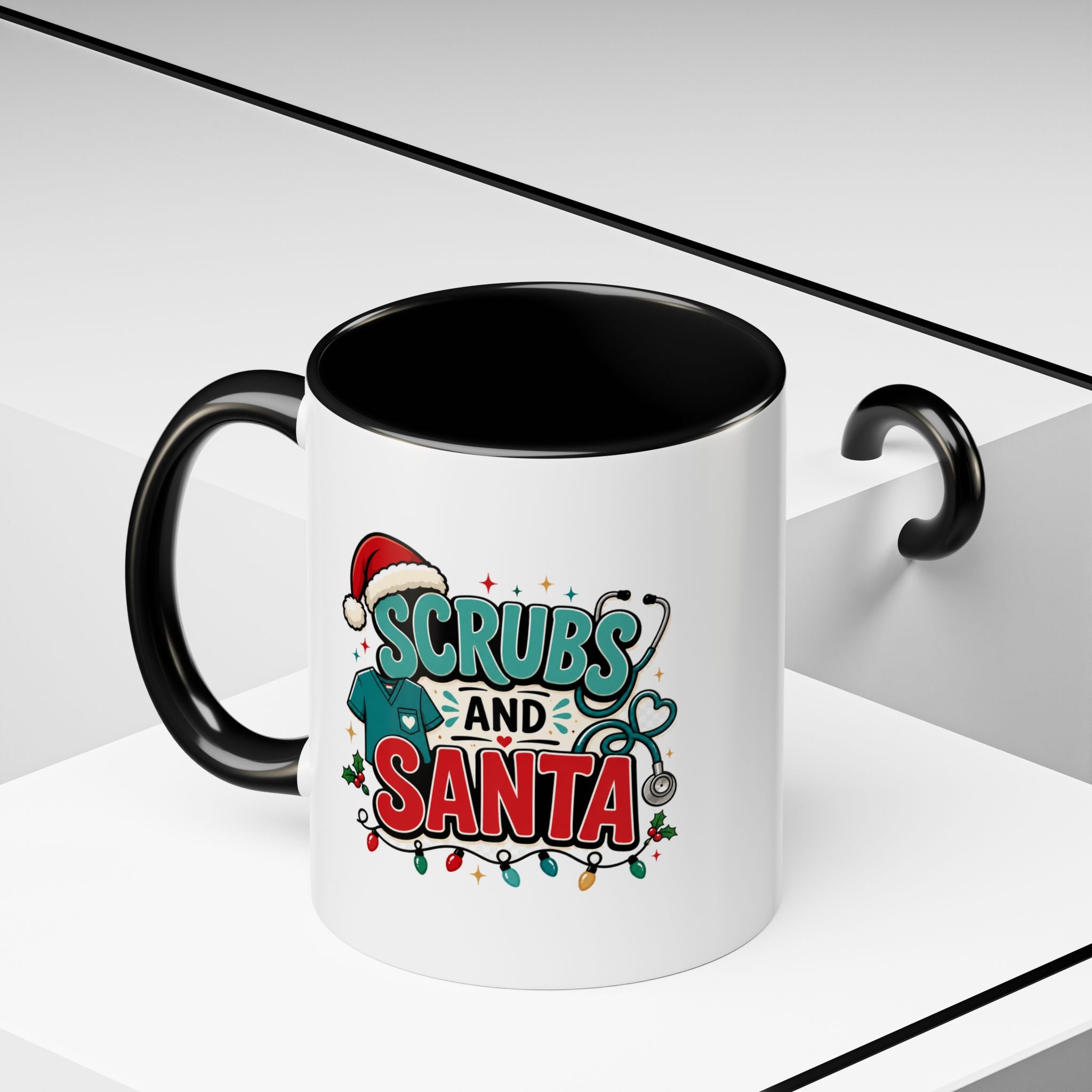Modern Day Christmas Scrubs and Santa Coffee Mug — Funny Christmas Nurse Gift