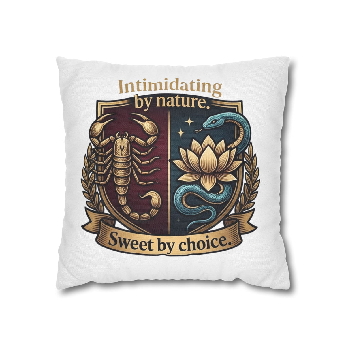 Scorpio Square Pillowcase: "Intimidating by Nature, Sweet by Choice" Scorpio Scorpion & Snake Floral Crest