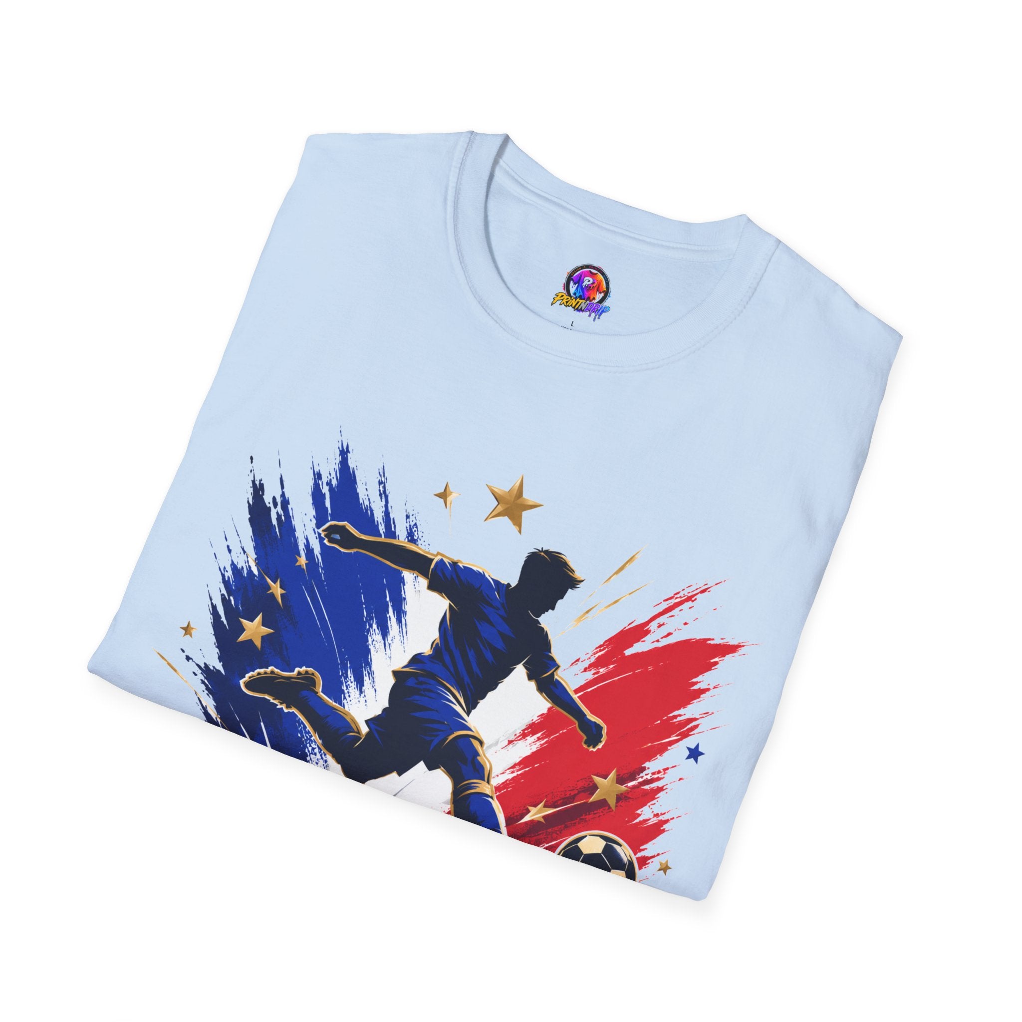 France Soccer T-Shirt — "Blue Glory" Red, White & Blue Player Graphic