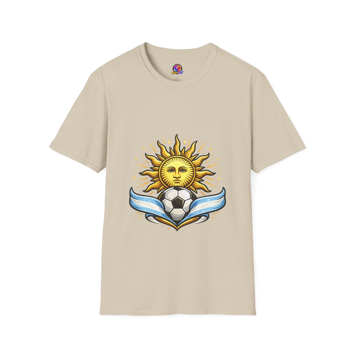 Argentina Sun Face Soccer T-Shirt — Retro Celestial Football Tee