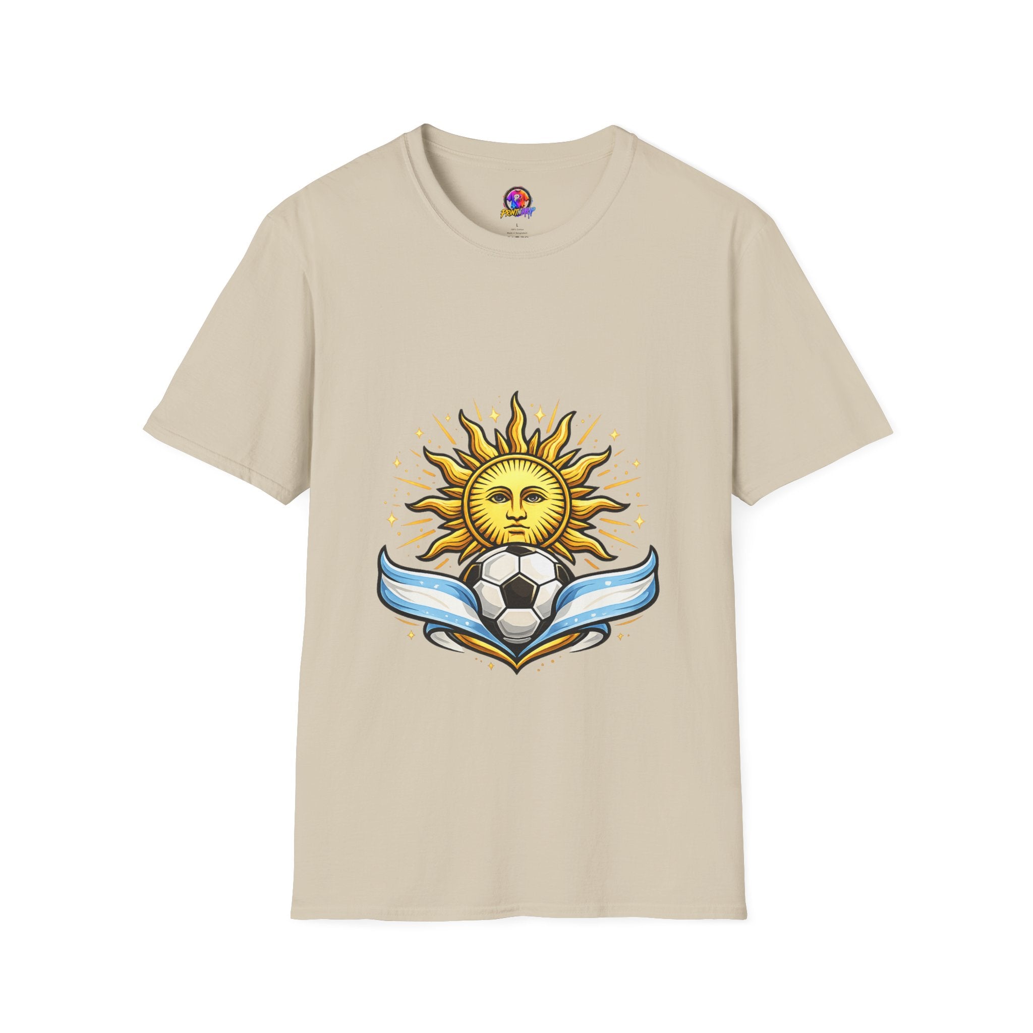 Argentina Sun Face Soccer T-Shirt — Retro Celestial Football Tee