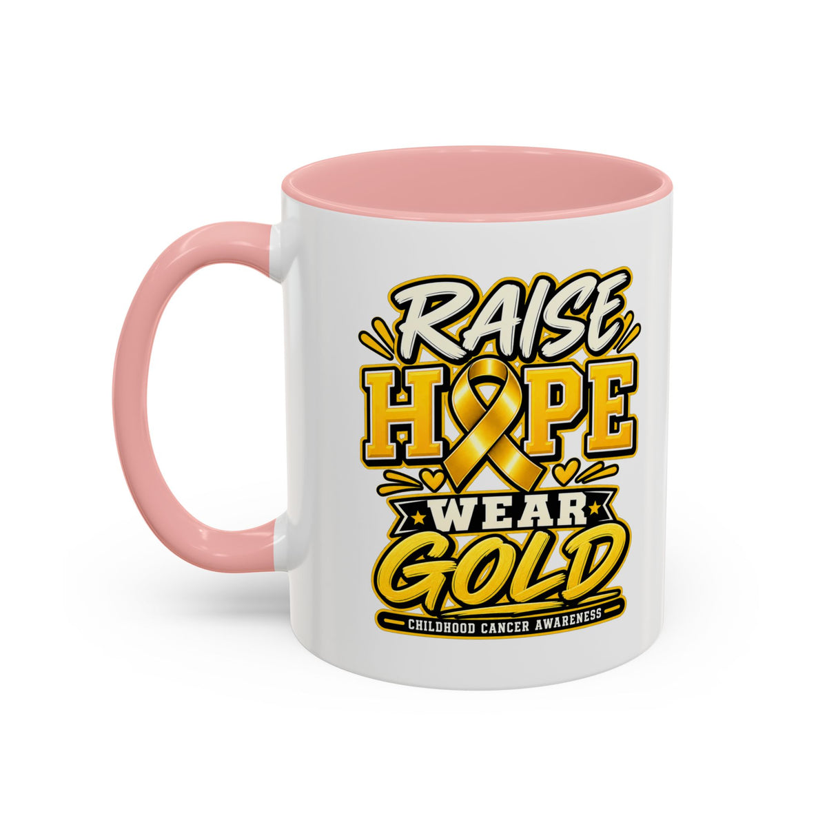 Raise Hope Wear Gold Cancer Awareness Coffee Mug (Accent, 11/15oz)