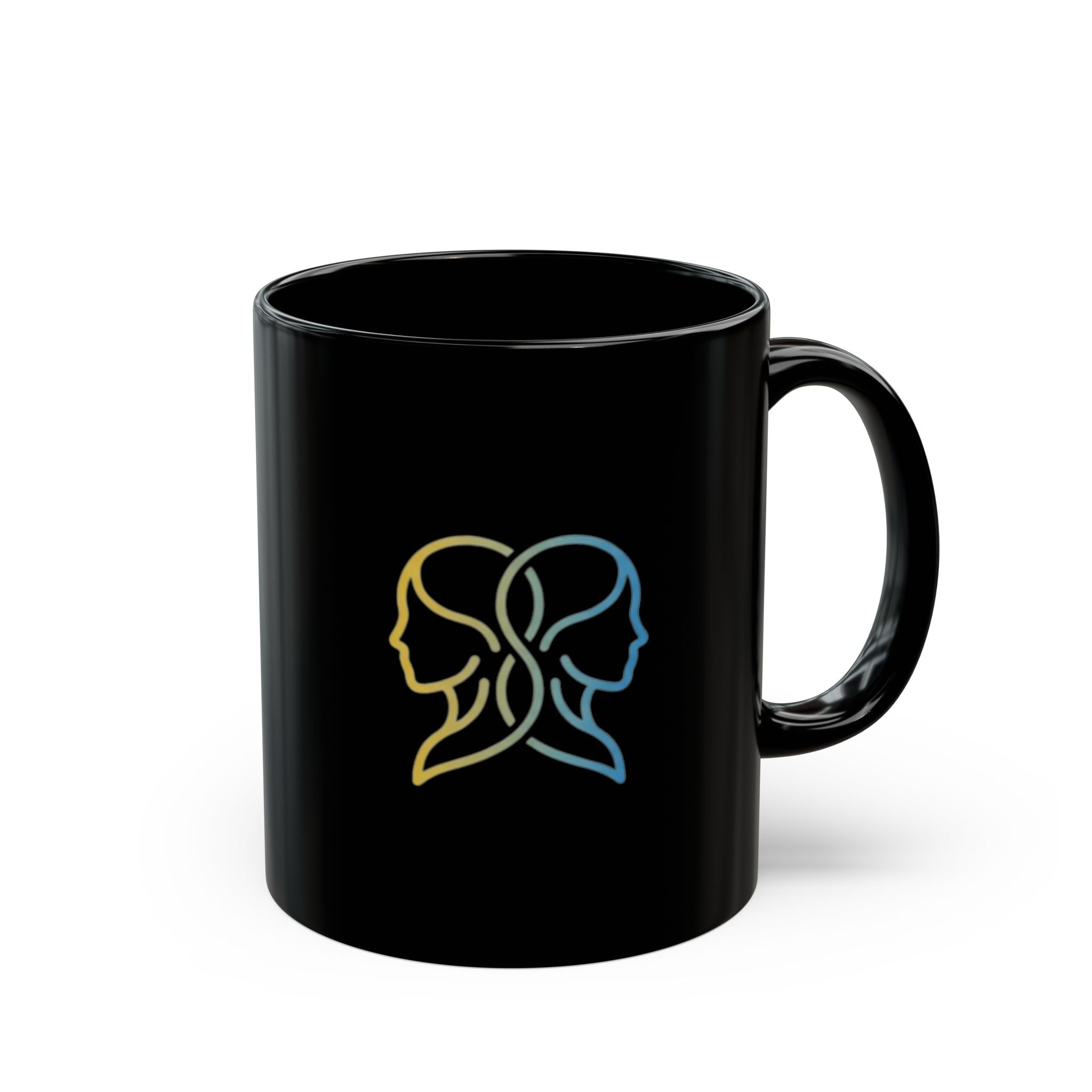 Gemini Astrology Mug — Neon Dual Faces Black Coffee Cup