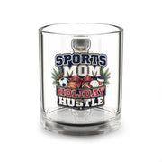 Modern Day Christmas Glass Mug  10oz Glass Mug — "Sports Mom Holiday Hustle" Christmas Sports Mom Coffee Cup