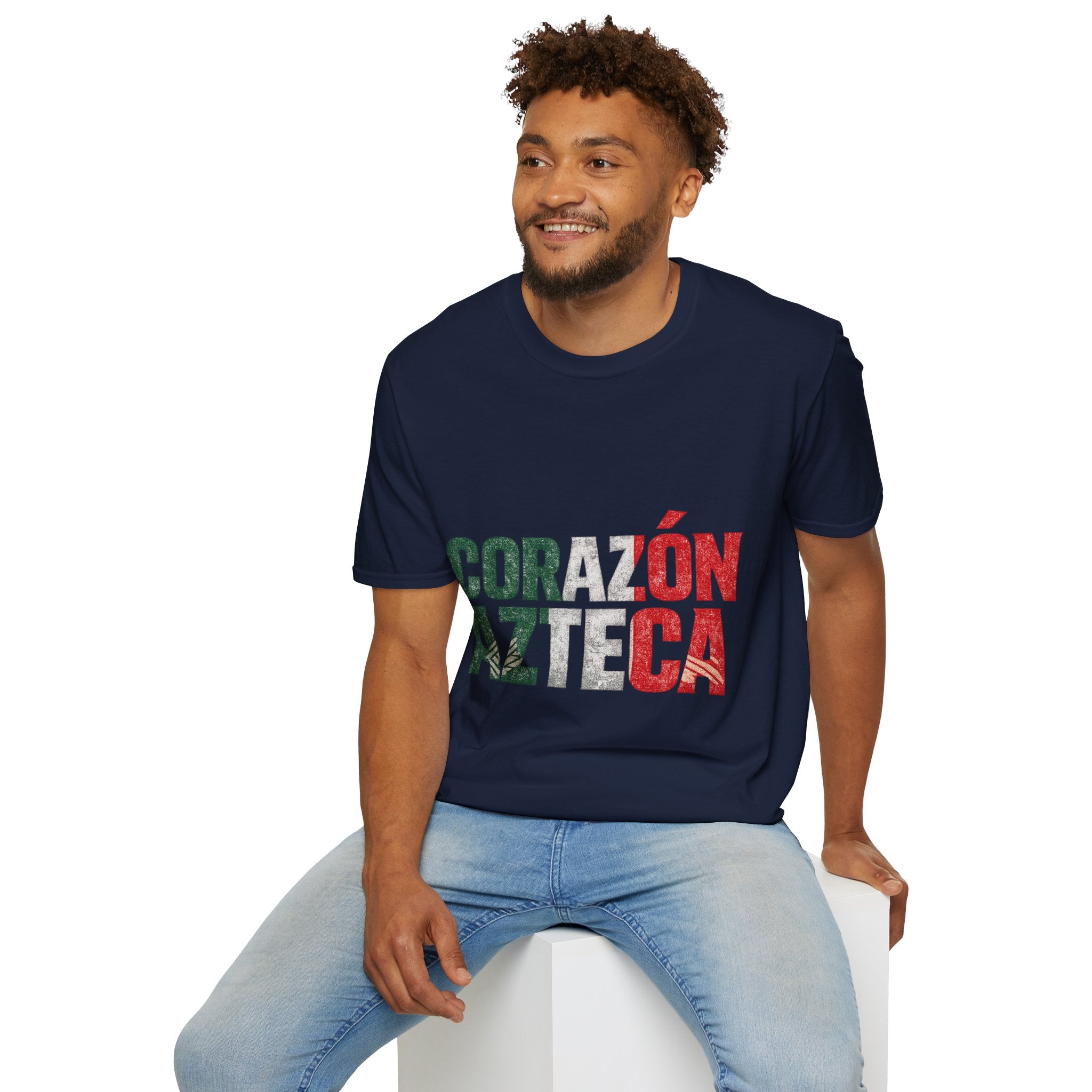 Mexico Corazón Azteca T-Shirt — Mexican Pride Flag Text Tee