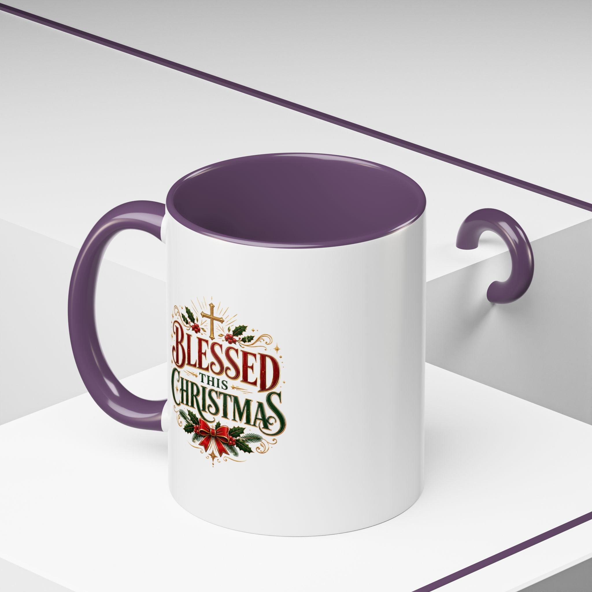 Blessed This Christmas Accent Coffee Mug – Holiday Religious Poinsettia Coffee Cup