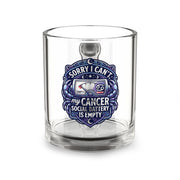 Cancer Zodiac Glass Mug — “Sorry I Can’t My Cancer Social Battery Is Empty” Support Awareness Coffee Cup