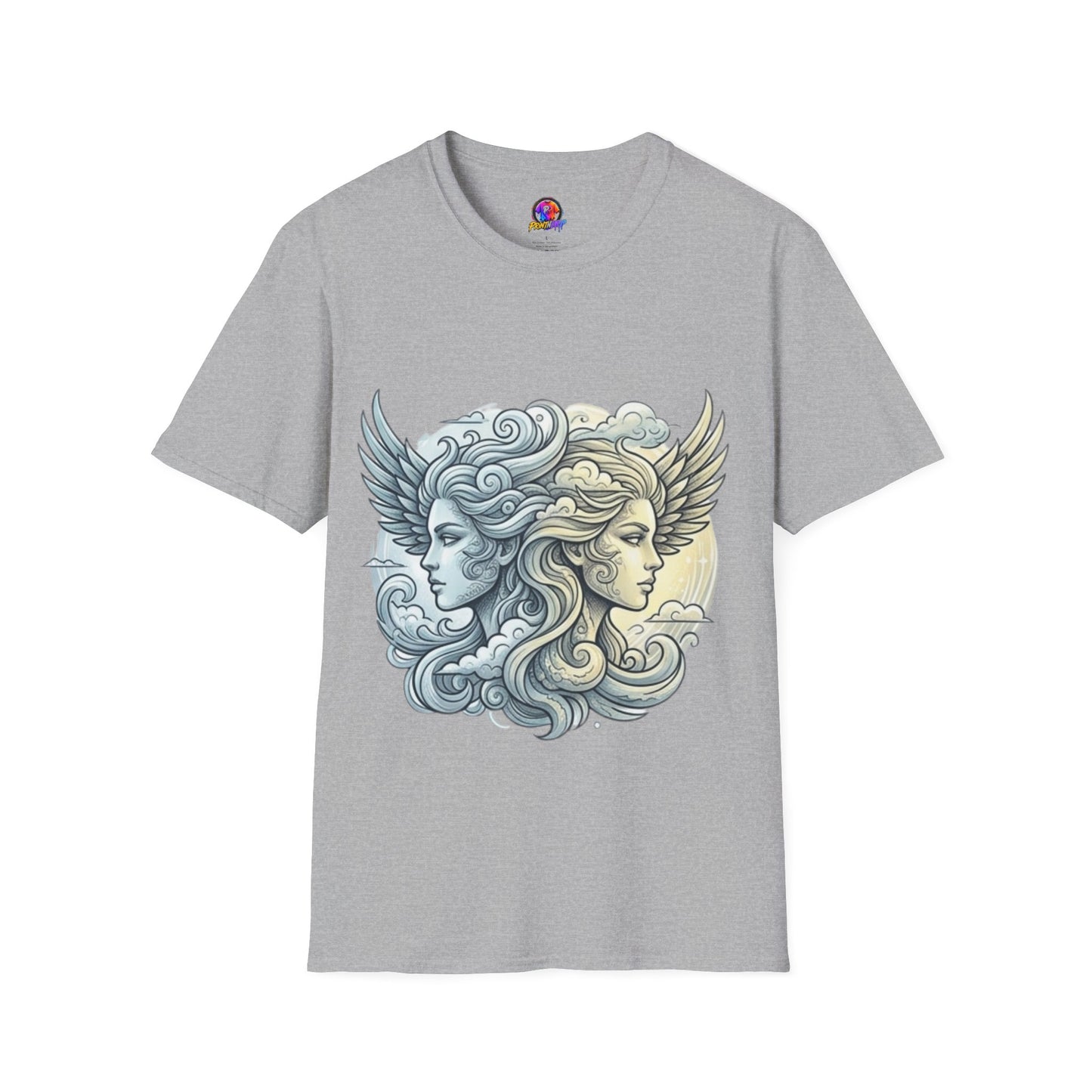 Mythic Moon & Sun Faces T-Shirt — Celestial Duality Graphic Tee