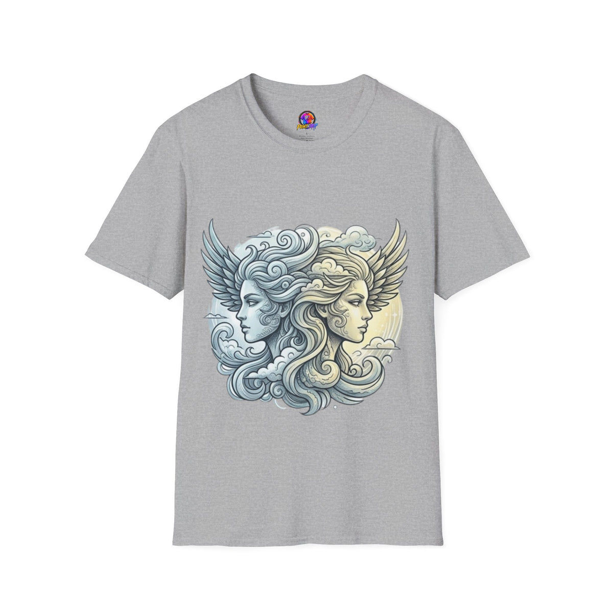 Mythic Moon & Sun Faces T-Shirt — Celestial Duality Graphic Tee