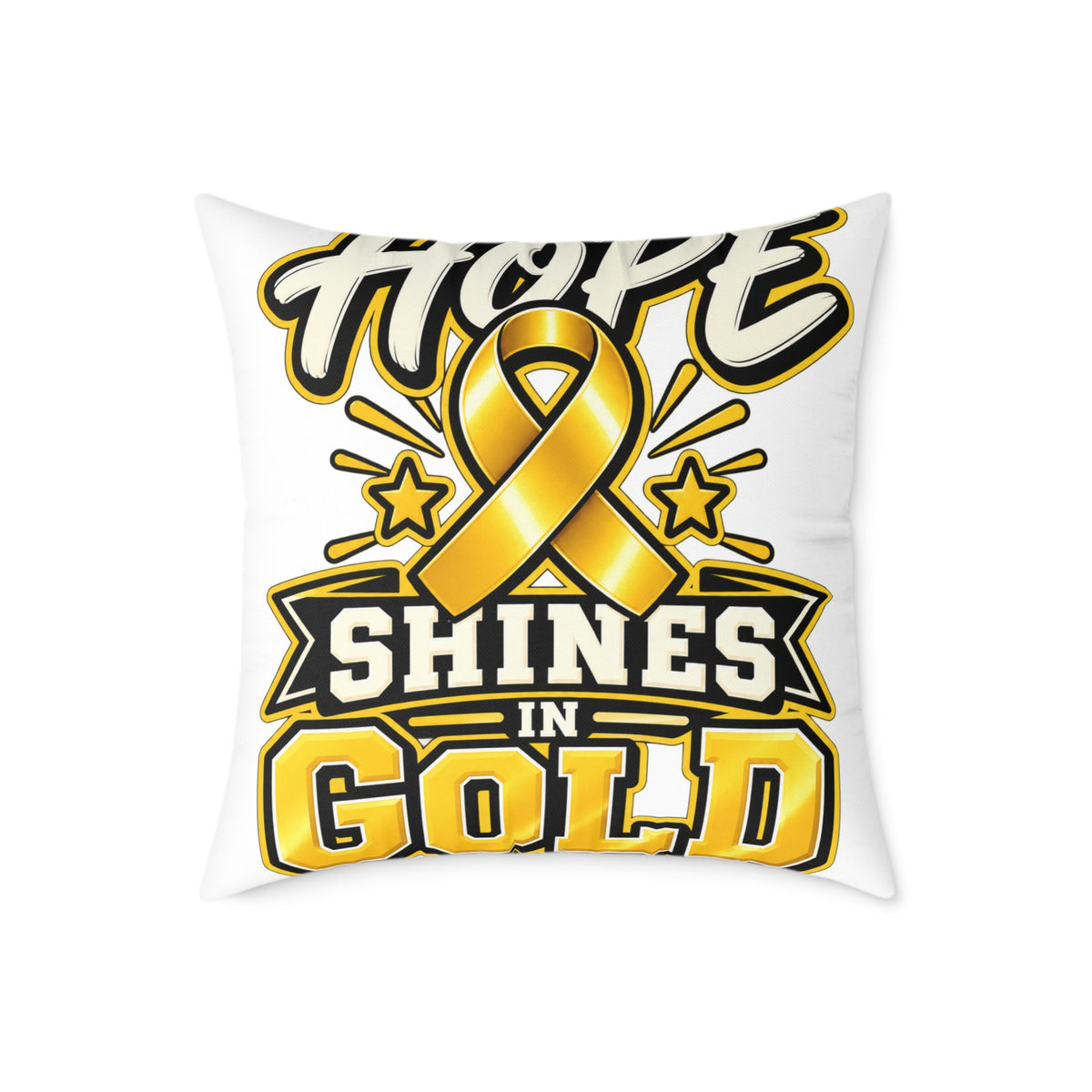Childhood Cancer Hope Shines in Gold Awareness Ribbon Square Pillow