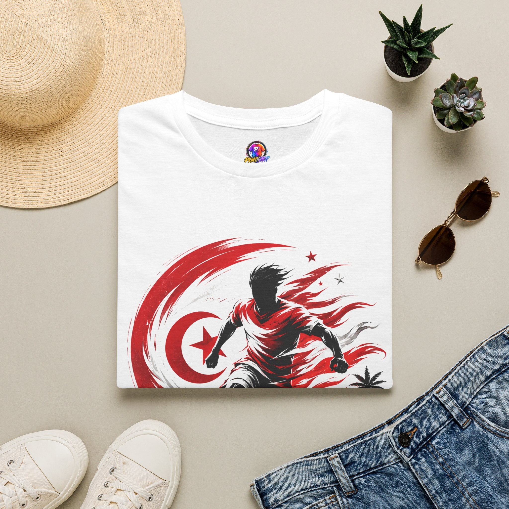 Tunisia Carthage Fire Soccer T-Shirt — Red Crescent Football Fan Tee