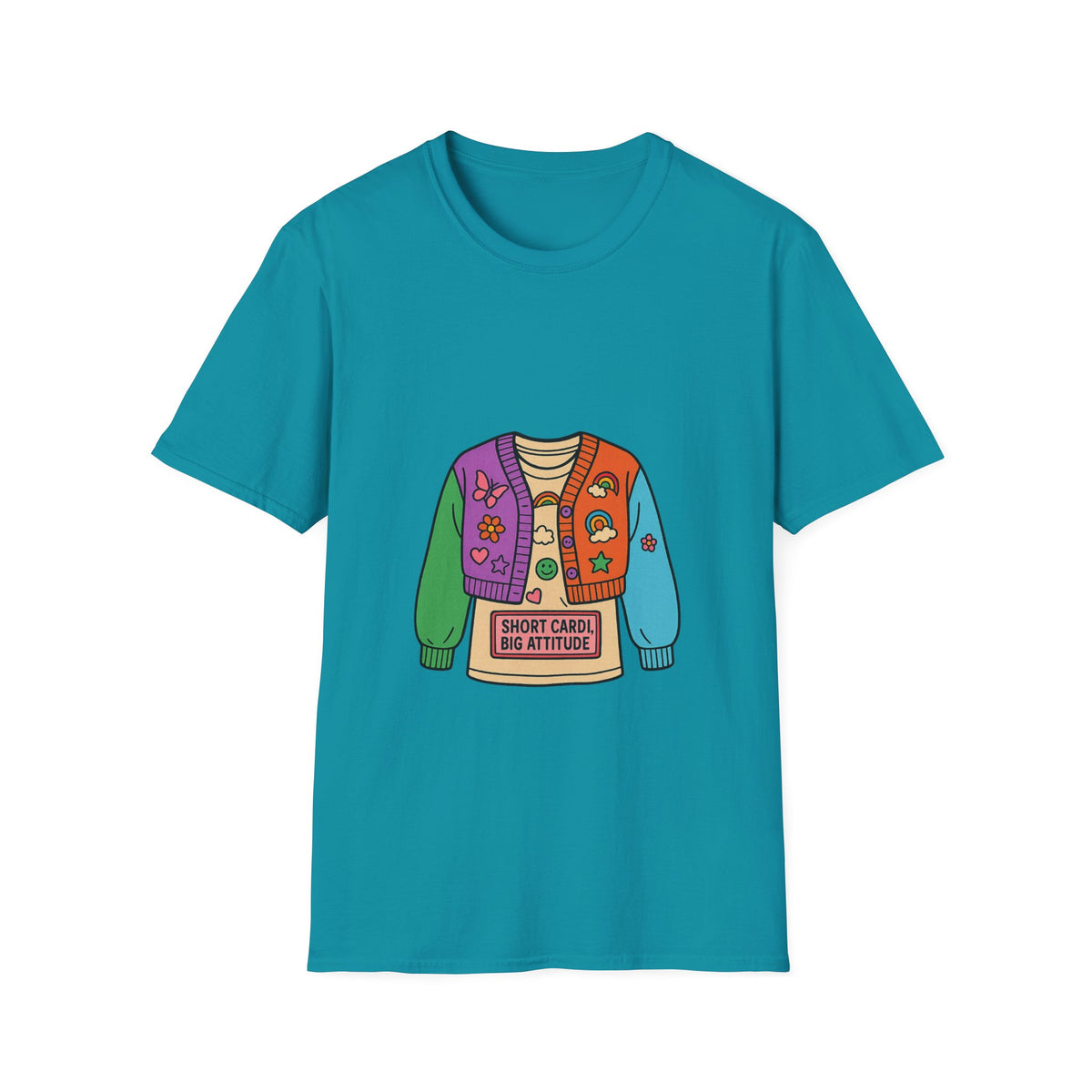 Colorful Patchwork Sweater Illustration T-Shirt - Trending Now - October 2026
