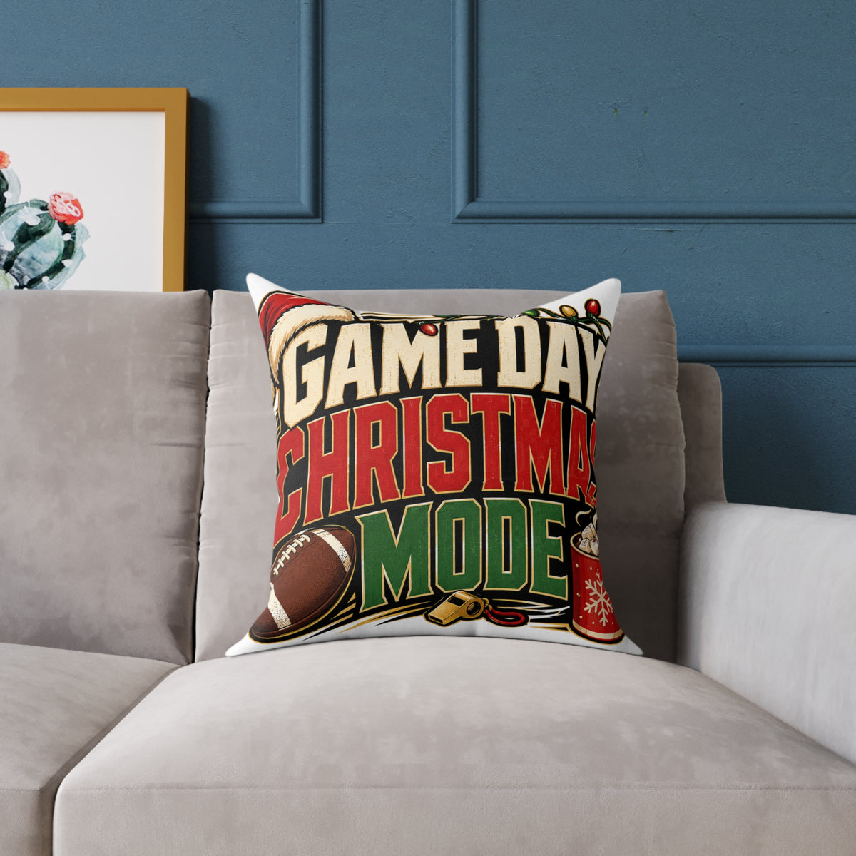 Modern Day Christmas Game Day Christmas Mode Square Poly Canvas Pillow