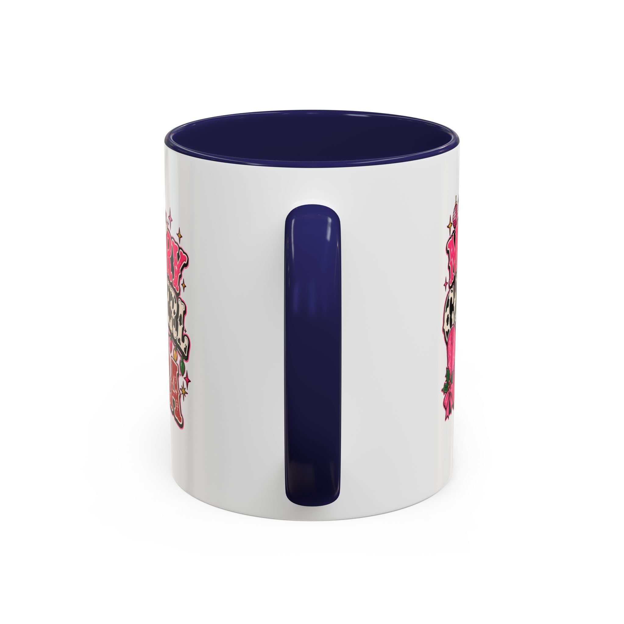 Modern Day Christmas Merry Cowgirl Era Accent Coffee Mug — Festive Pink Western Cowboy Boots & Hat Mug