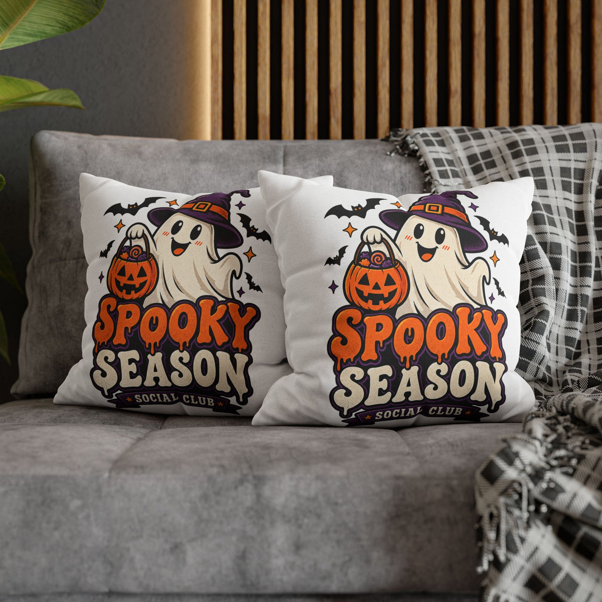 Spooky Season Pillow Cover — Halloween Ghost Pumpkin Decorative Throw Pillowcase