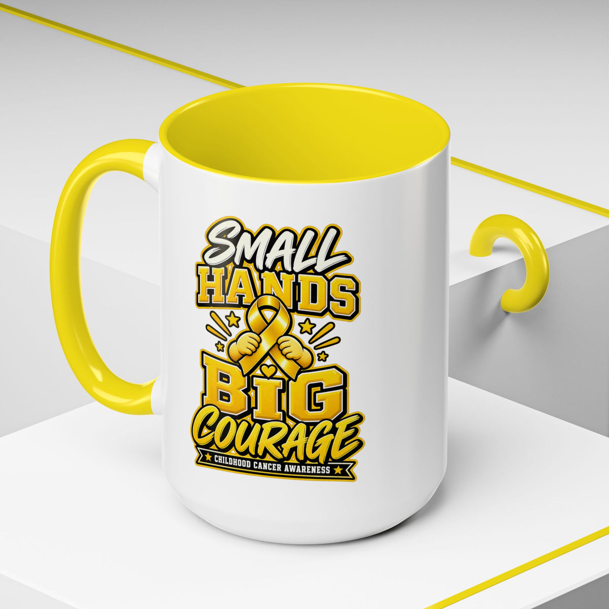Coffee Mug - "Small Hands Big Courage" Childhood Cancer Awareness Accent Mug
