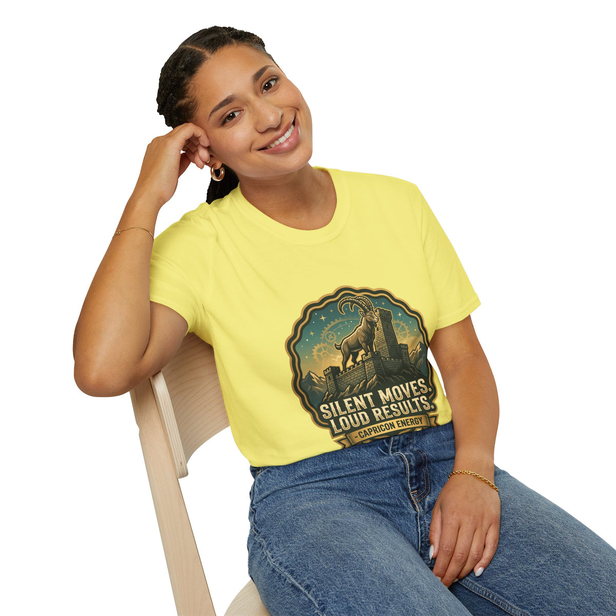 Silent Moves, Loud Results Goat Graphic Tee — Motivational Mountain Goat Shirt