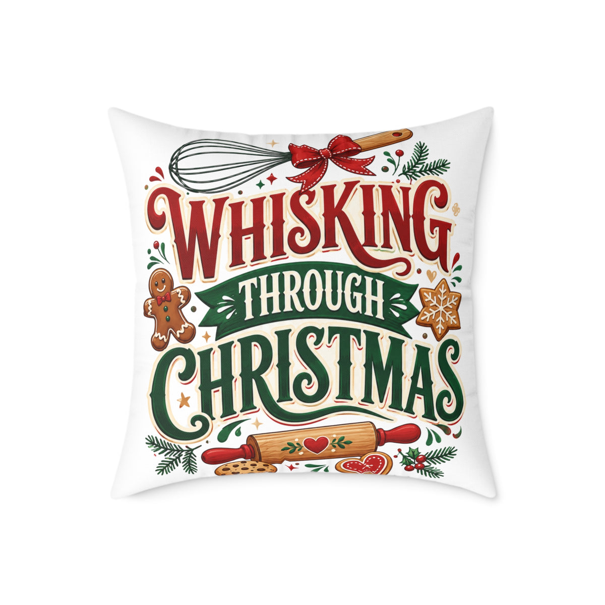 Whisking Through Christmas Pillow — Festive Baking Holiday Throw Pillow