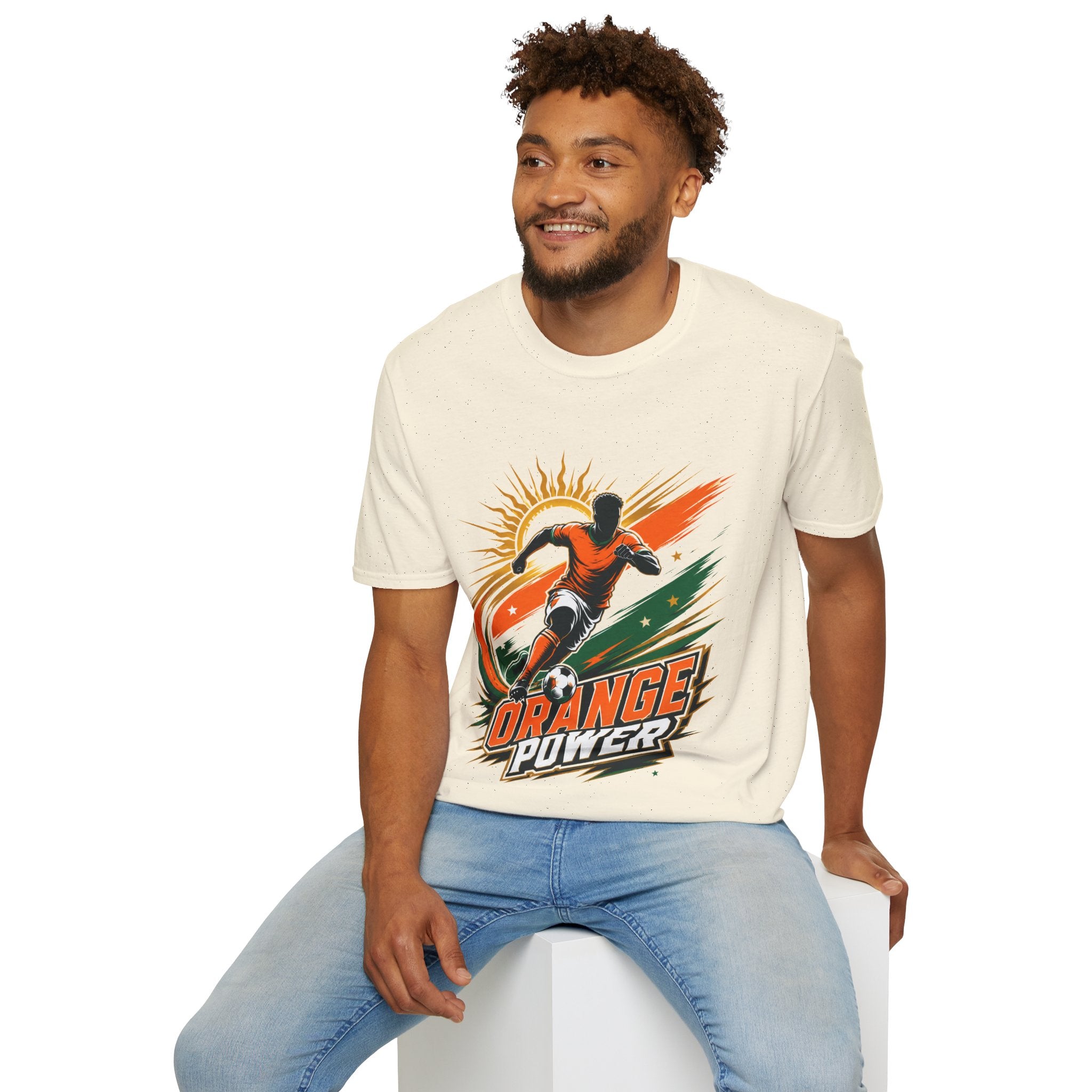 Côte d'Ivoire Orange Power Soccer T-Shirt — Dynamic Player Graphic Tee