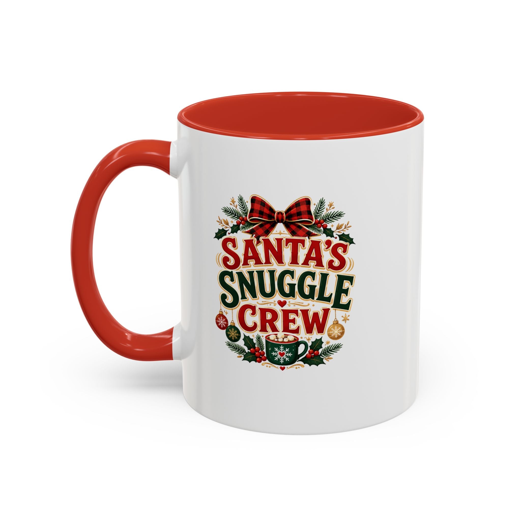 Santa’s Snuggle Crew Accent Coffee Mug — Holiday Christmas Cocoa Cup