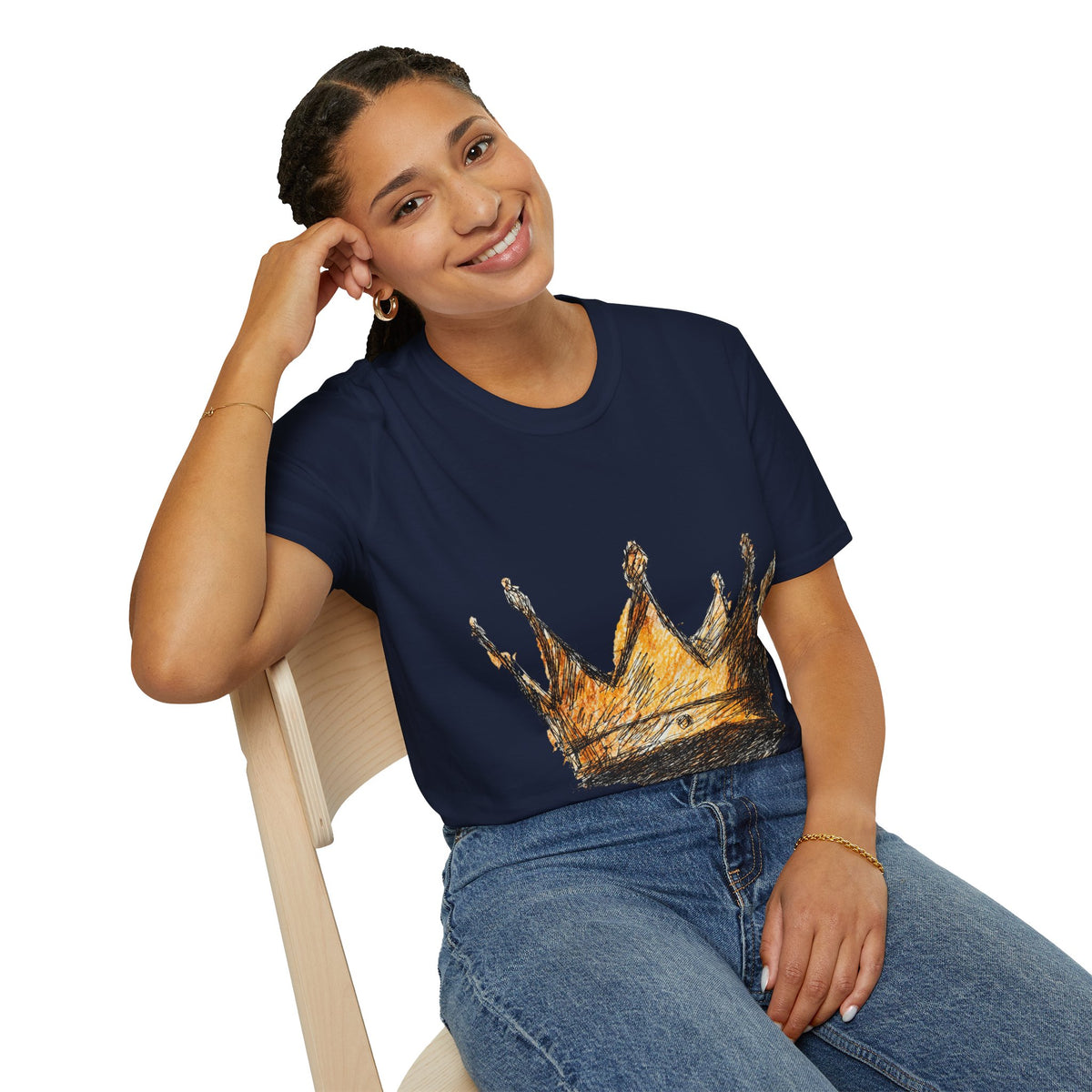 Crowned Sketch T‑Shirt — Hand‑Drawn Gold Crown Graphic Tee