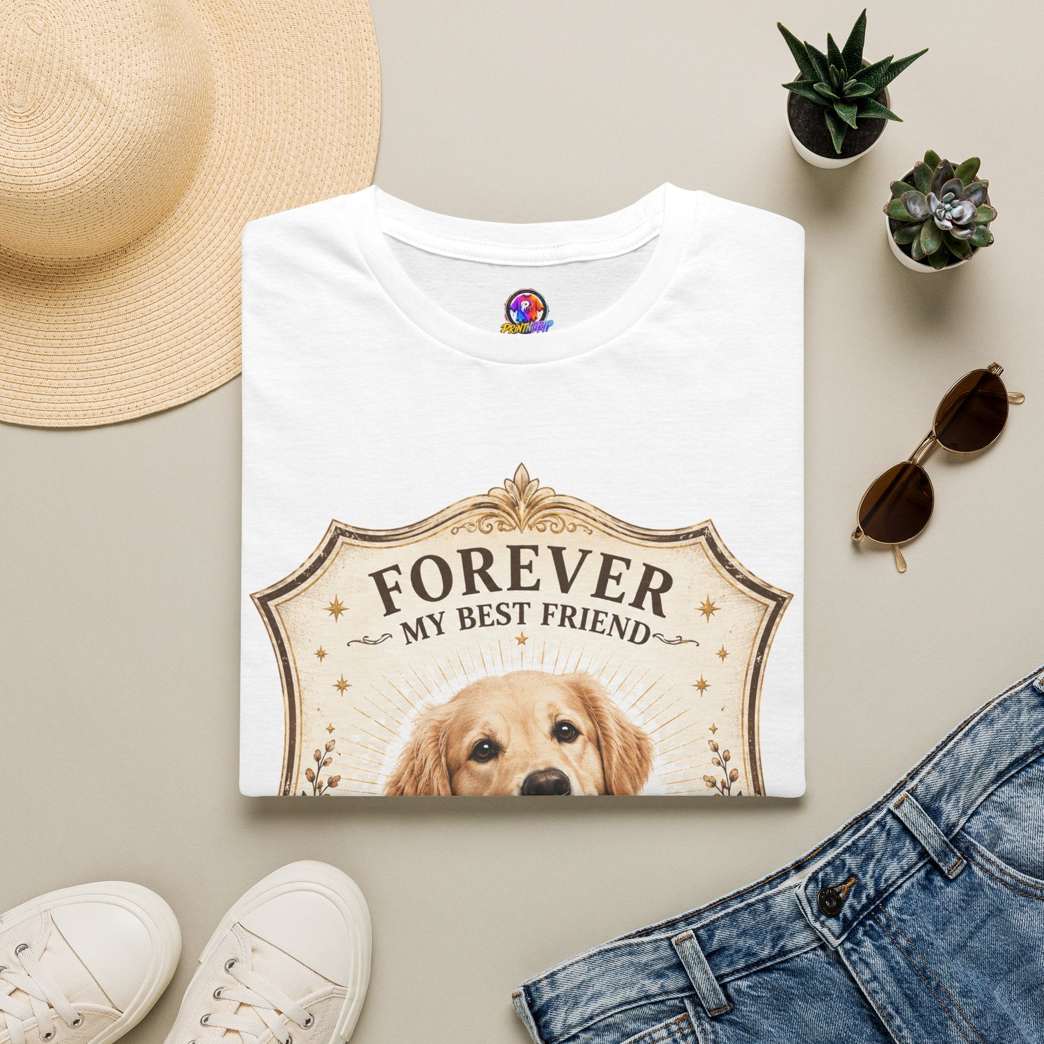 Dog Memorial T-Shirt — "Forever My Best Friend" Personalized Golden Retriever Tribute