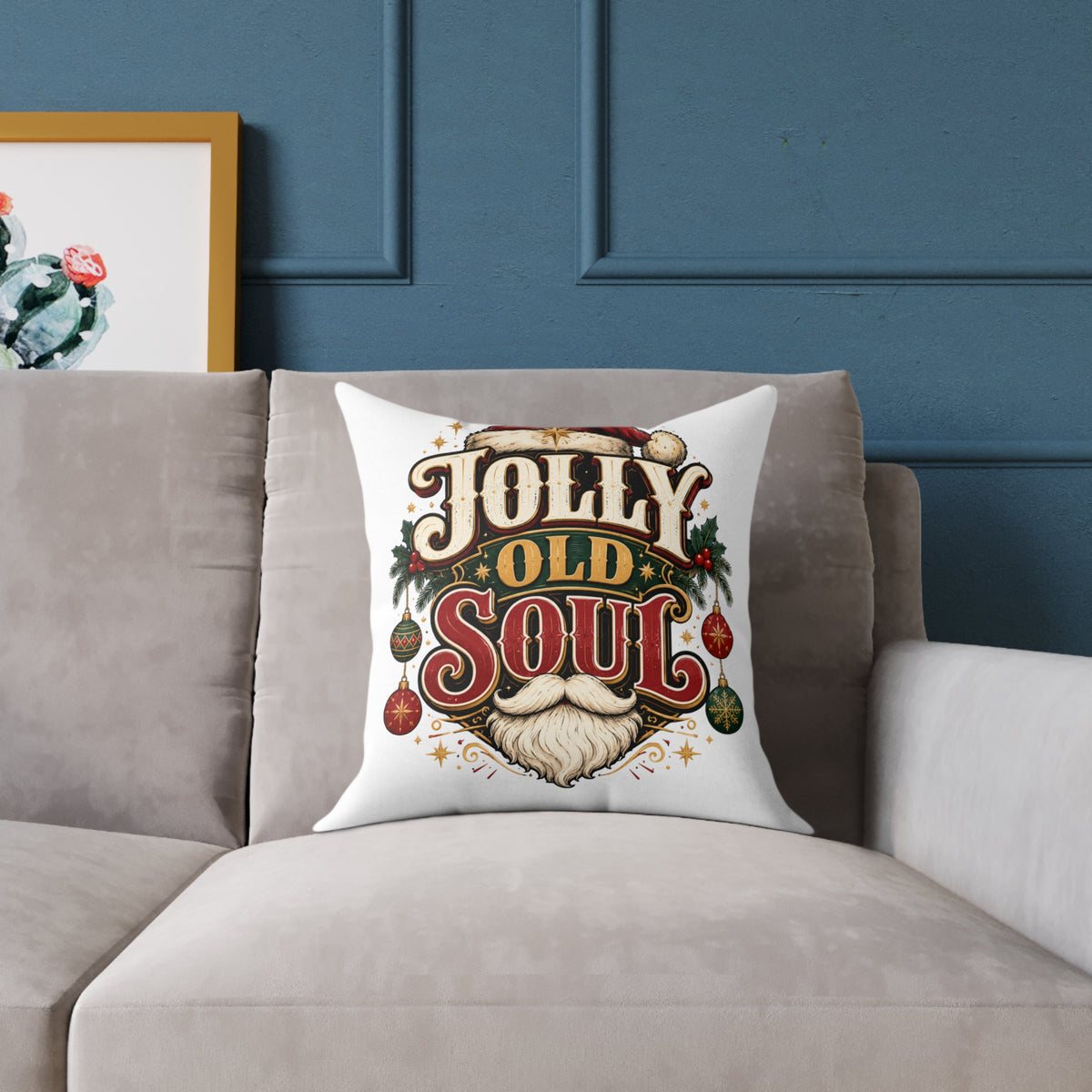 Christmas Holiday Pillow — "Jolly Old Soul" Christmas Decorative Throw Pillow
