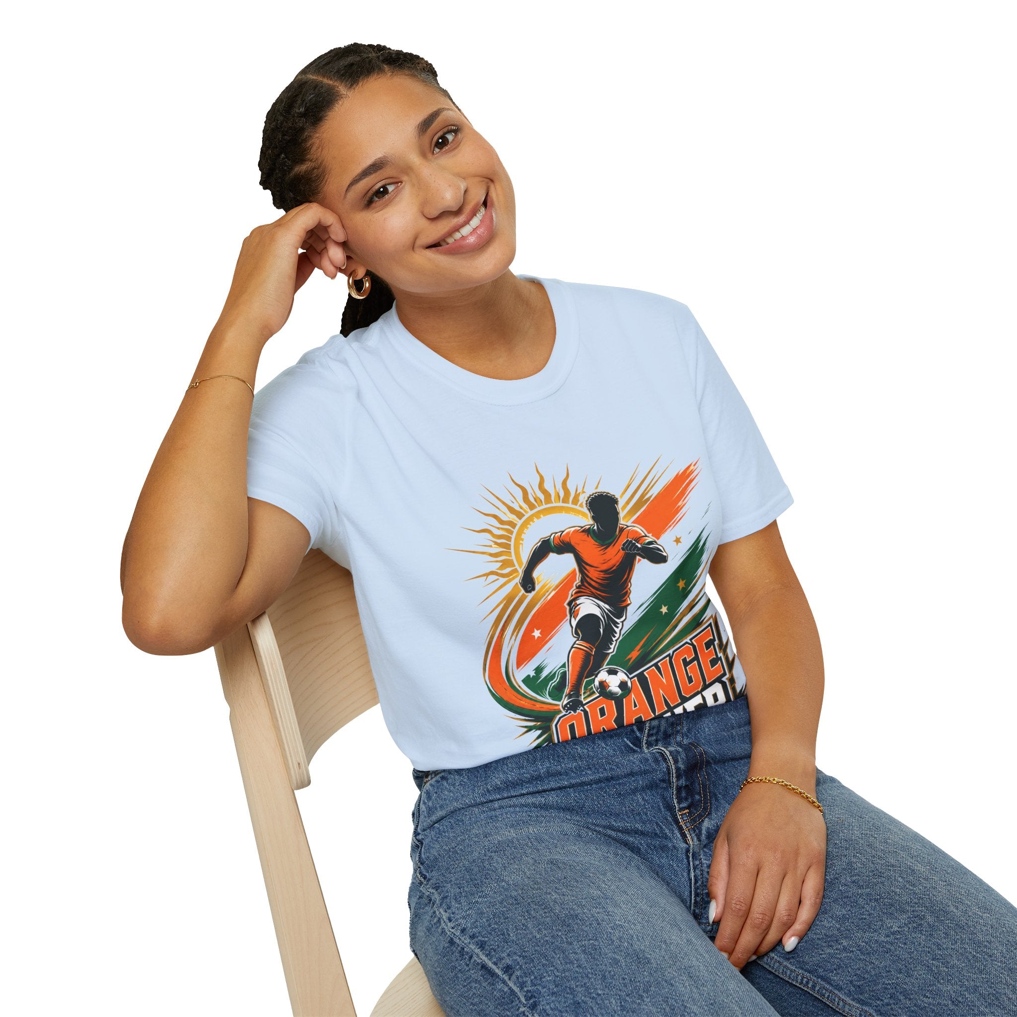 Côte d'Ivoire Orange Power Soccer T-Shirt — Dynamic Player Graphic Tee