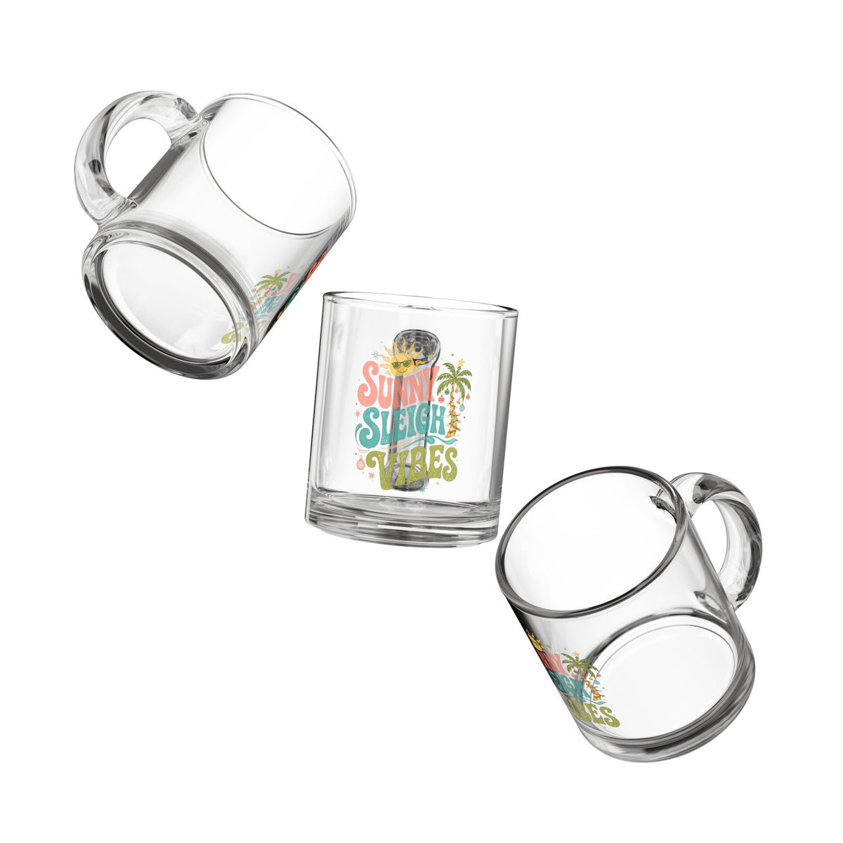 Modern Day Christmas Glass Mug  10oz Sunny Sleigh Vibes Glass Mug — 10oz Tropical Holiday Coffee Cup