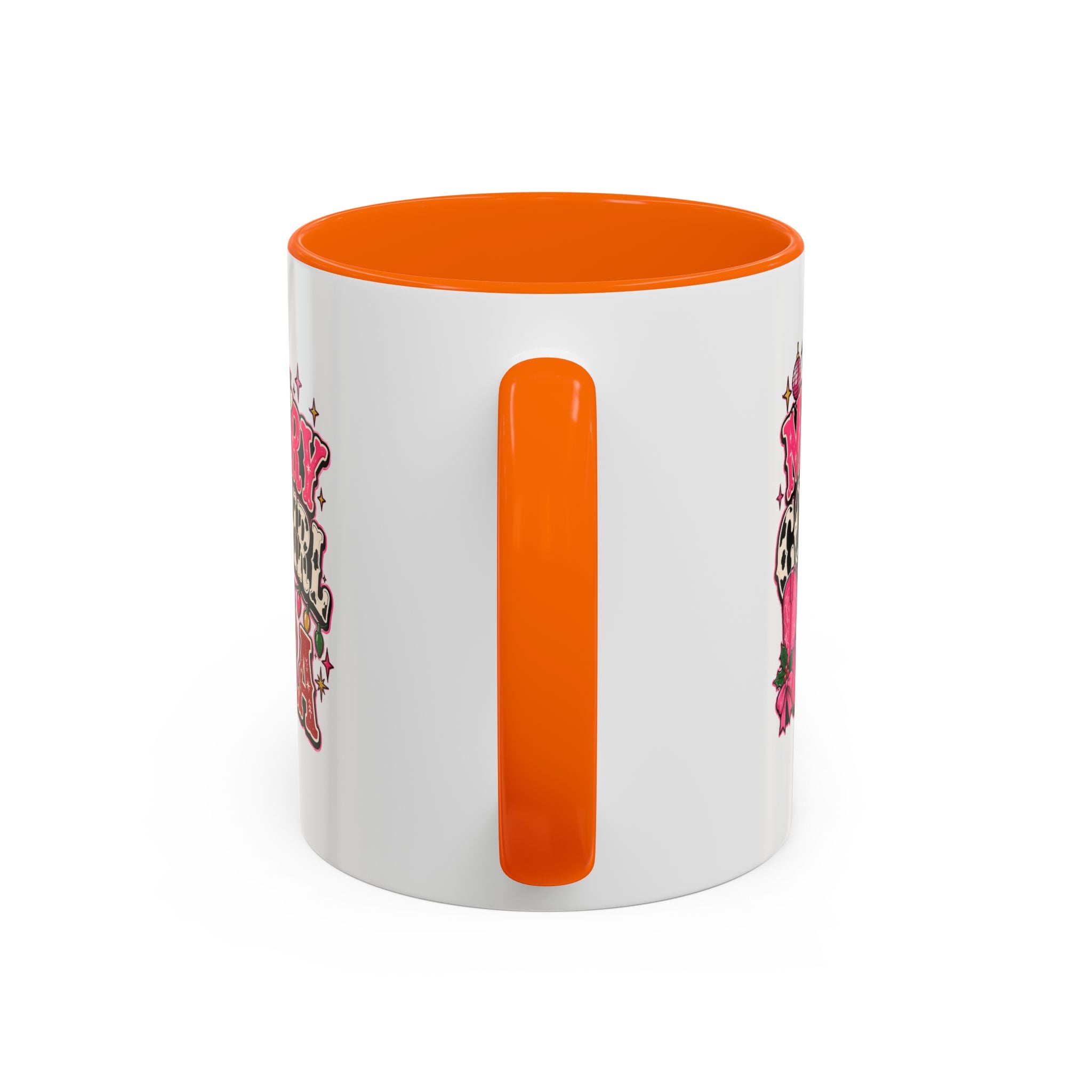 Modern Day Christmas Merry Cowgirl Era Accent Coffee Mug — Festive Pink Western Cowboy Boots & Hat Mug