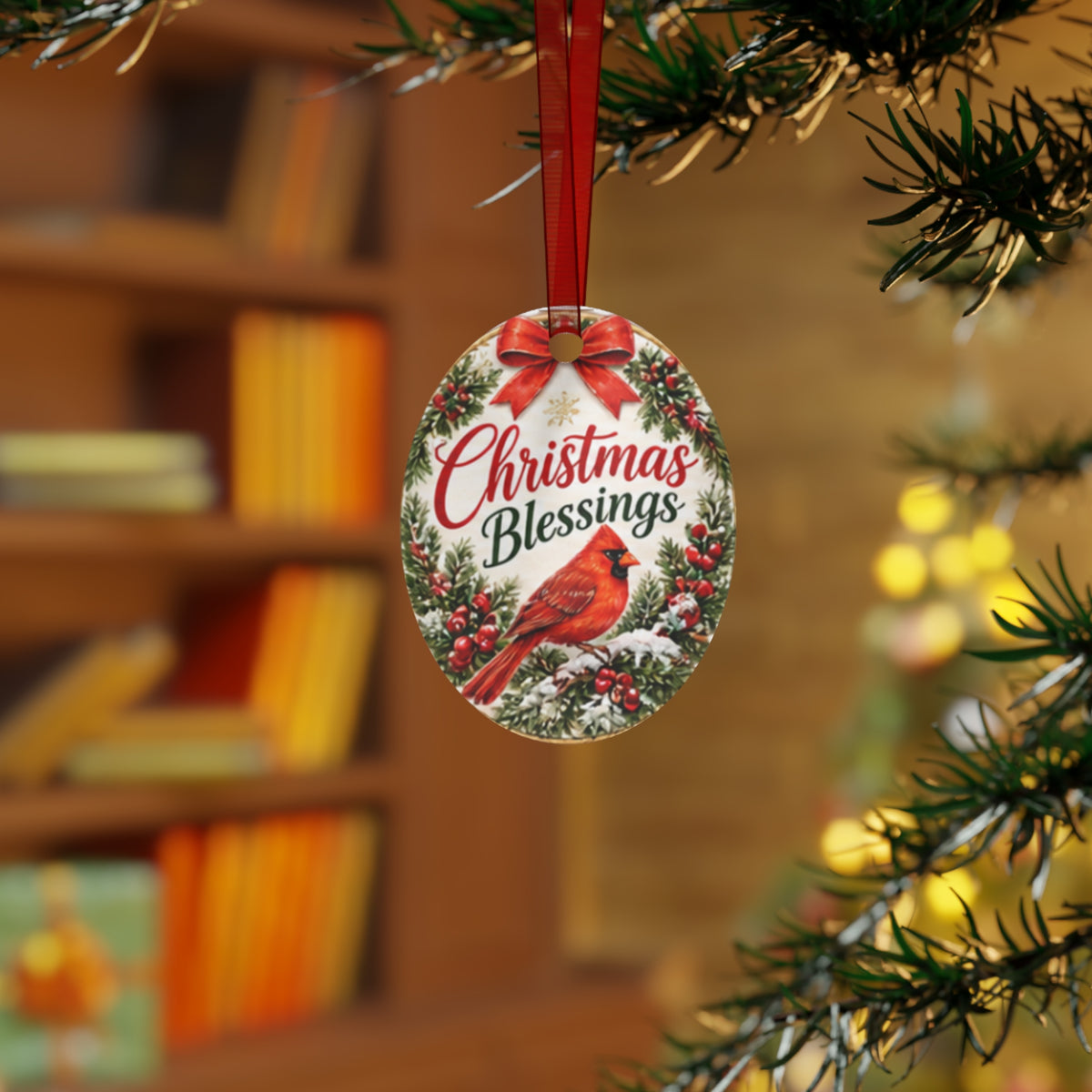 Christmas Blessings Metal Ornament — Cardinal Holiday Tree Decoration