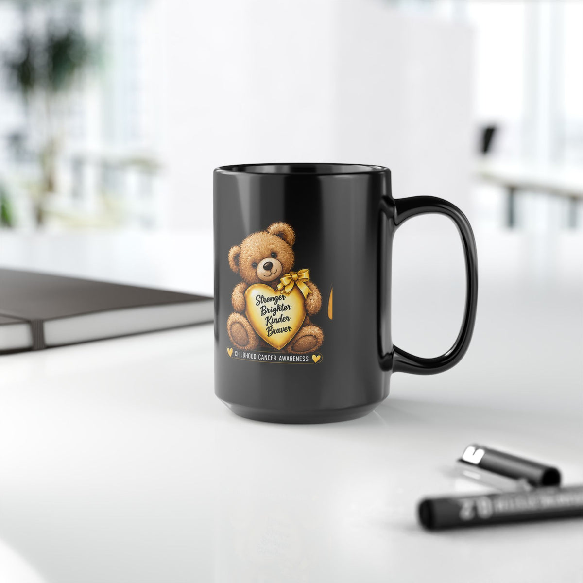 Childhood Cancer Awareness Teddy Bear Black Mug (11oz/15oz)