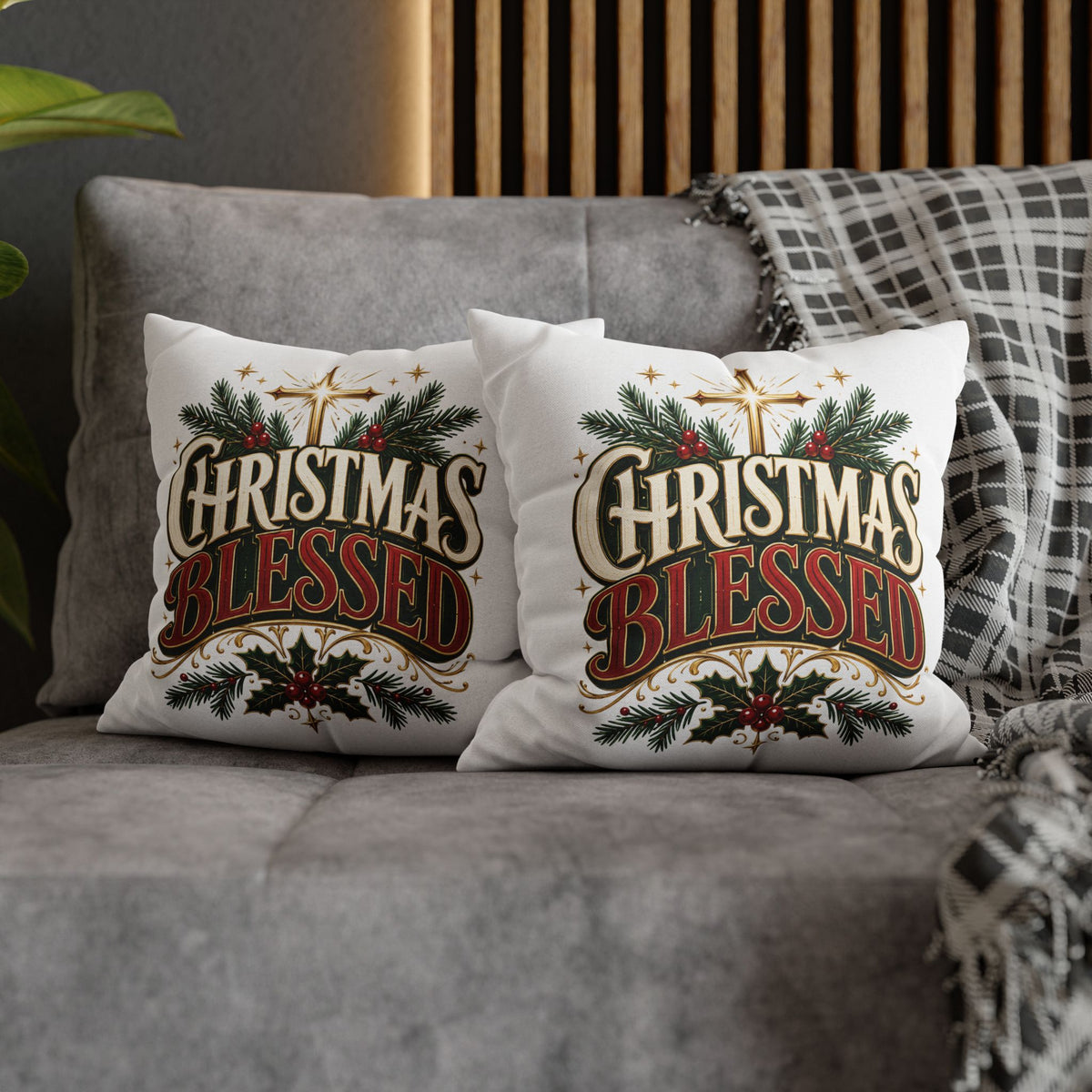 Christmas Spun Square Pillowcase Christmas Blessed Pillowcase