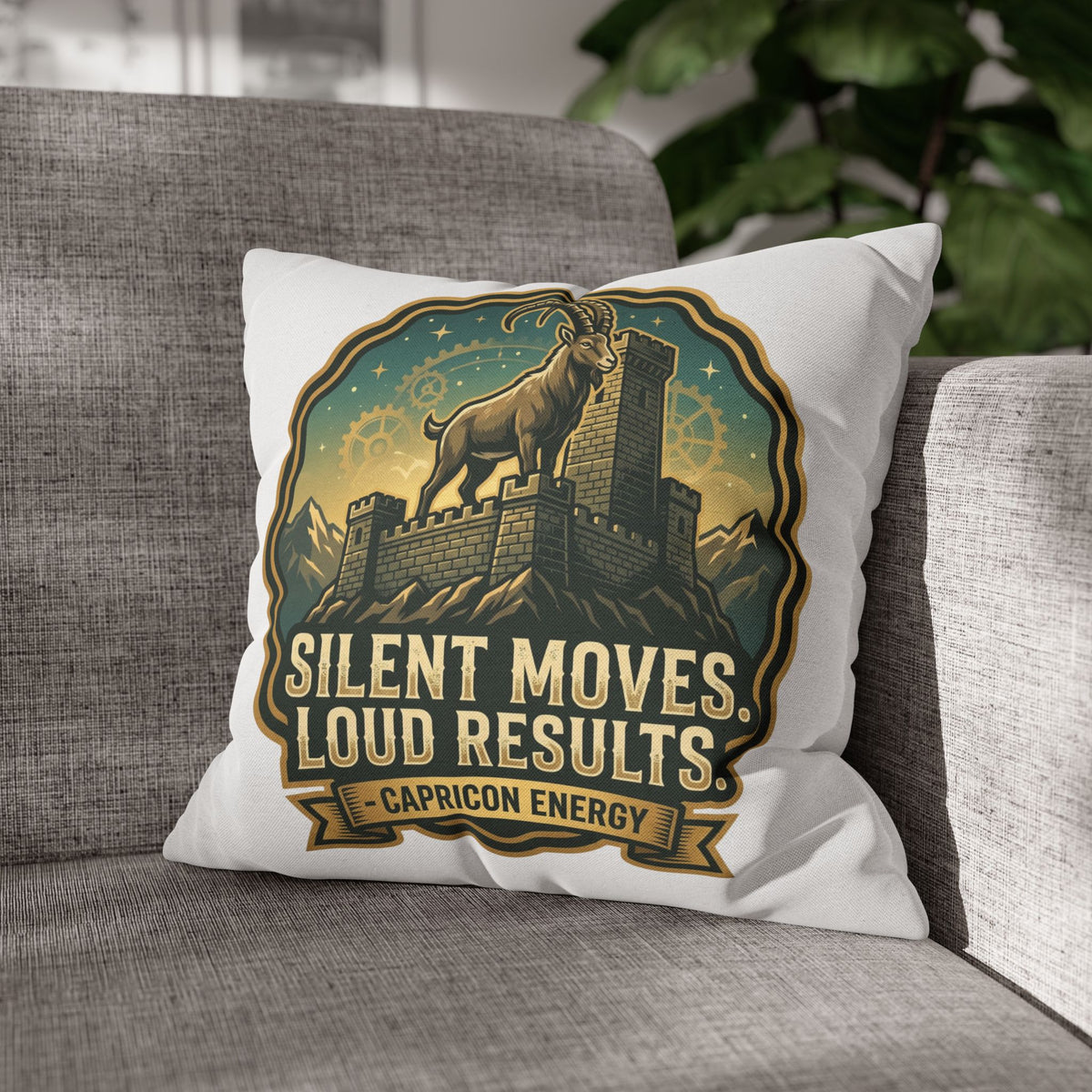 Capricorn Pillowcase – "Silent Moves, Loud Results" Zodiac Decor