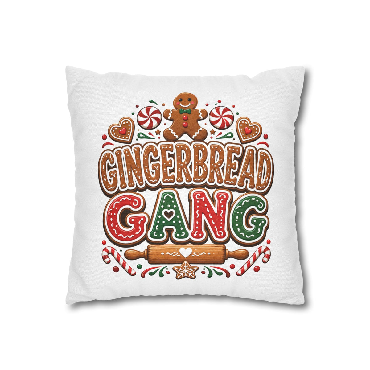 Christmas Gingerbread Gang Holiday Pillowcase — Festive Christmas Decorative Throw Pillow Cover