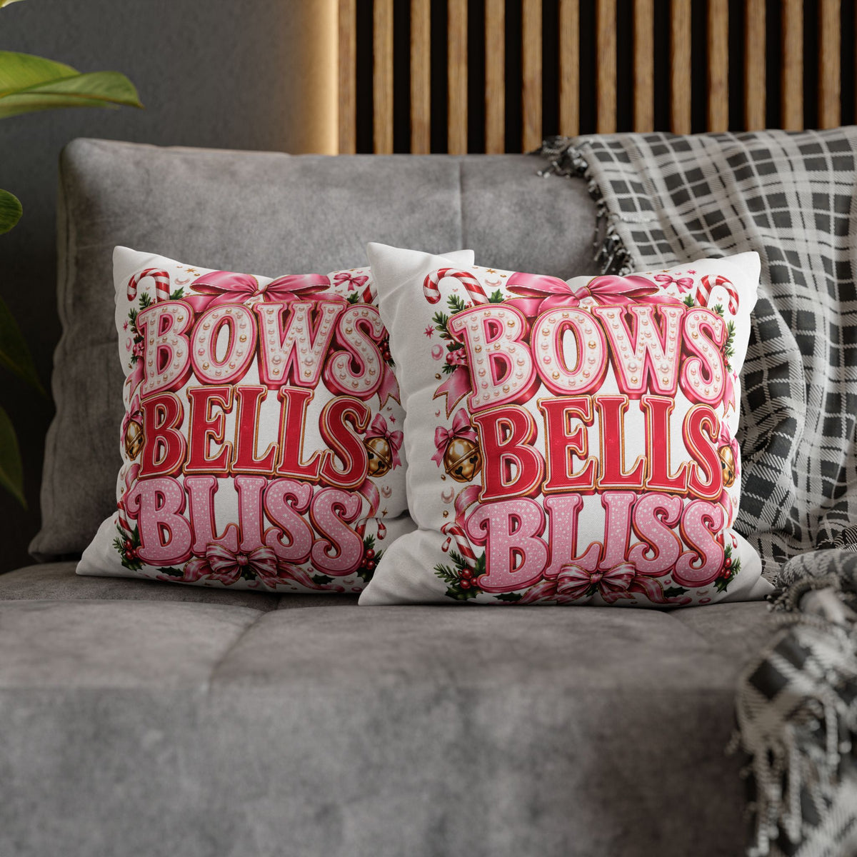 Bows Bells Bliss Decorative Throw Pillowcase Modern Day Christmas