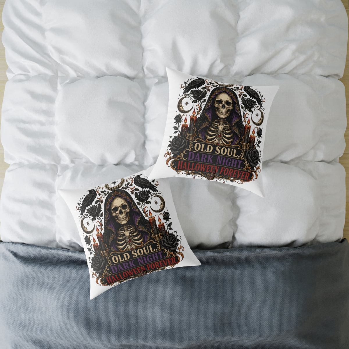 Halloween Skull Pillow — "Old Soul, Dark Night" Decorative Cushion
