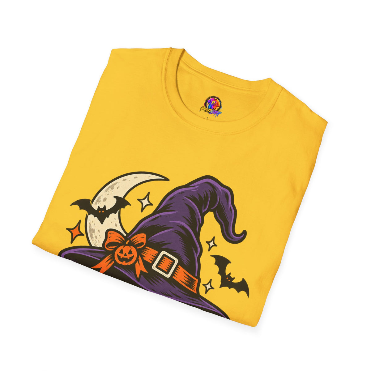 Midnight Mischief Halloween T-Shirt — Witch Hat & Bats Graphic
