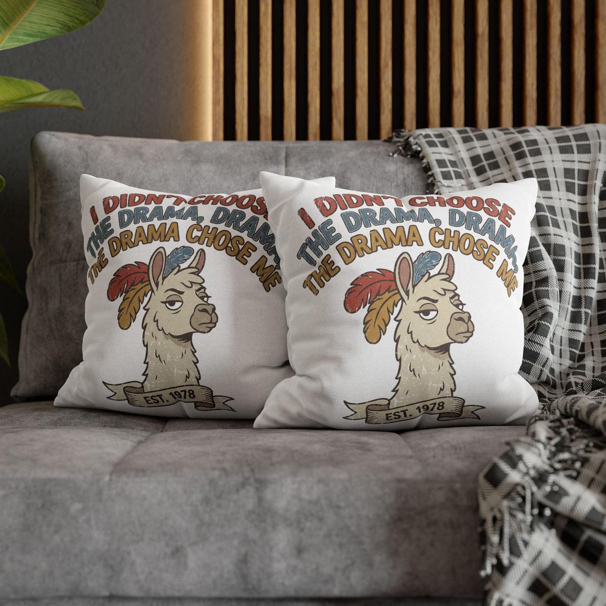 Llama Drama Pillowcase – Funny "I Didn't Choose the Drama, Drama Chose Me" Decorative Cushion Cover