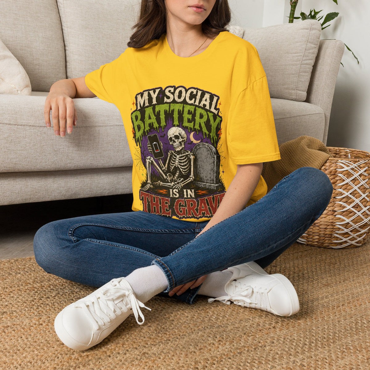 Halloween My Social Battery Unisex Softstyle T-Shirt