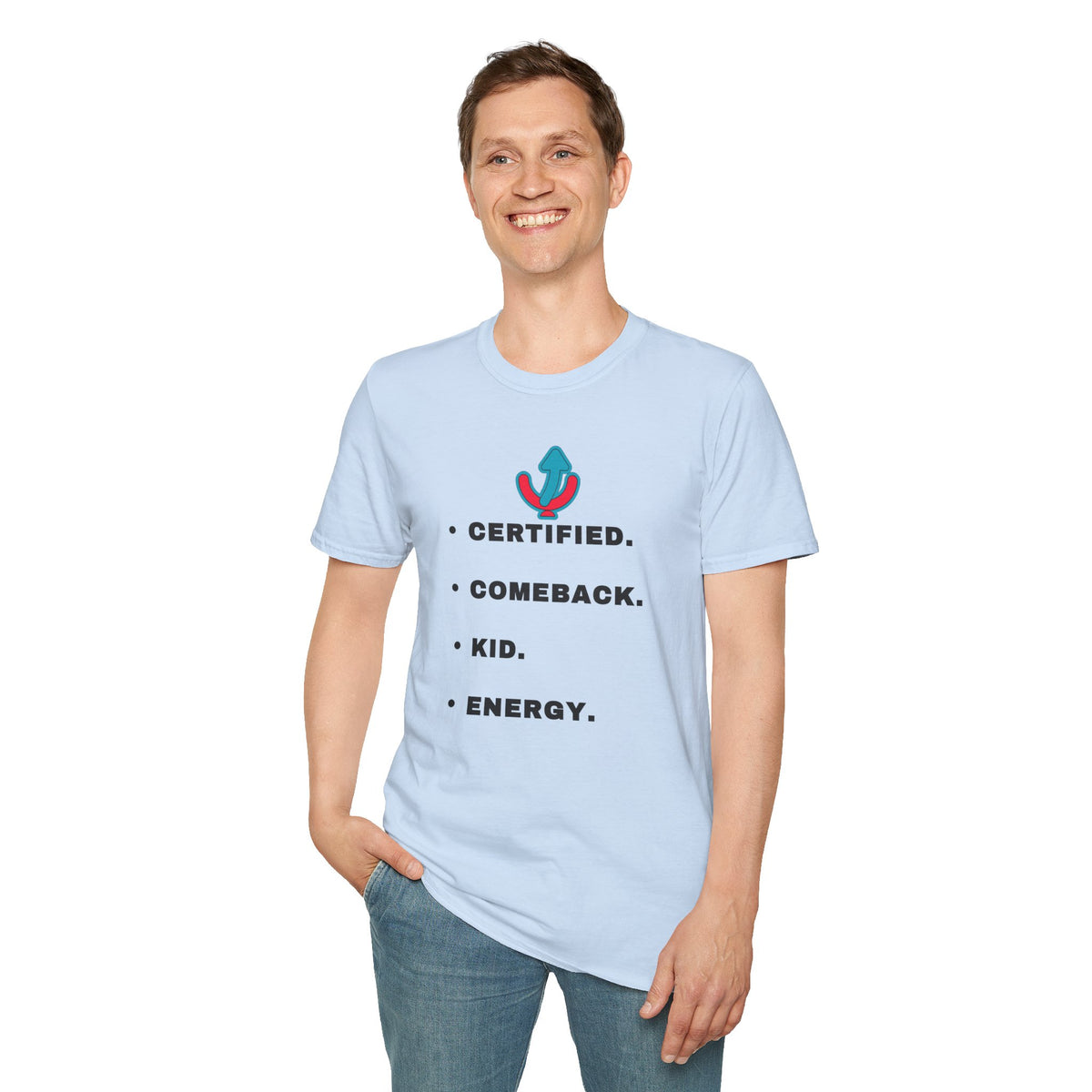 T-Shirt — "Certified. Comeback. Kid. Energy." Graphic Tee (Retro Anchor Logo) - Trending Now - September 2026