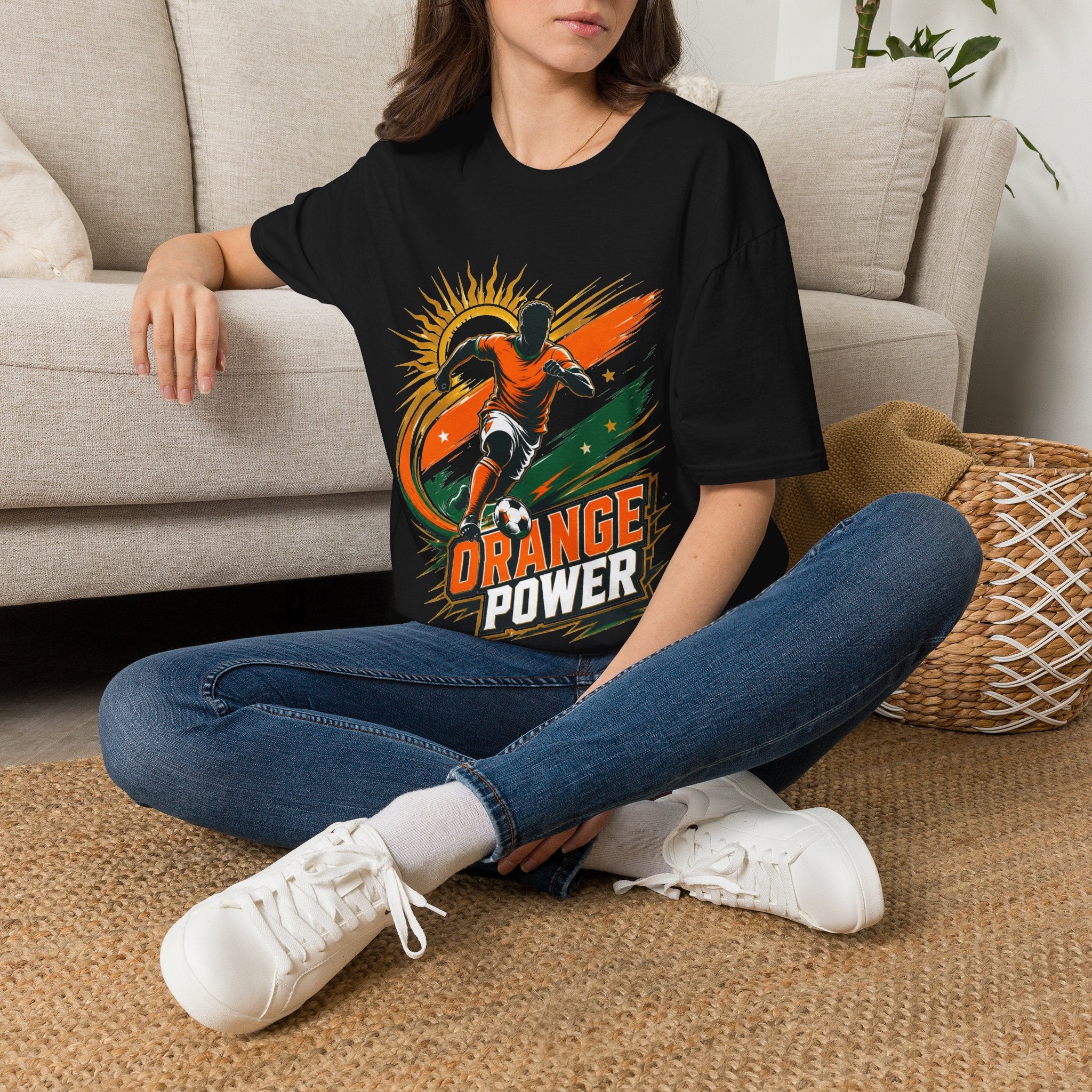 Côte d'Ivoire Orange Power Soccer T-Shirt — Dynamic Player Graphic Tee