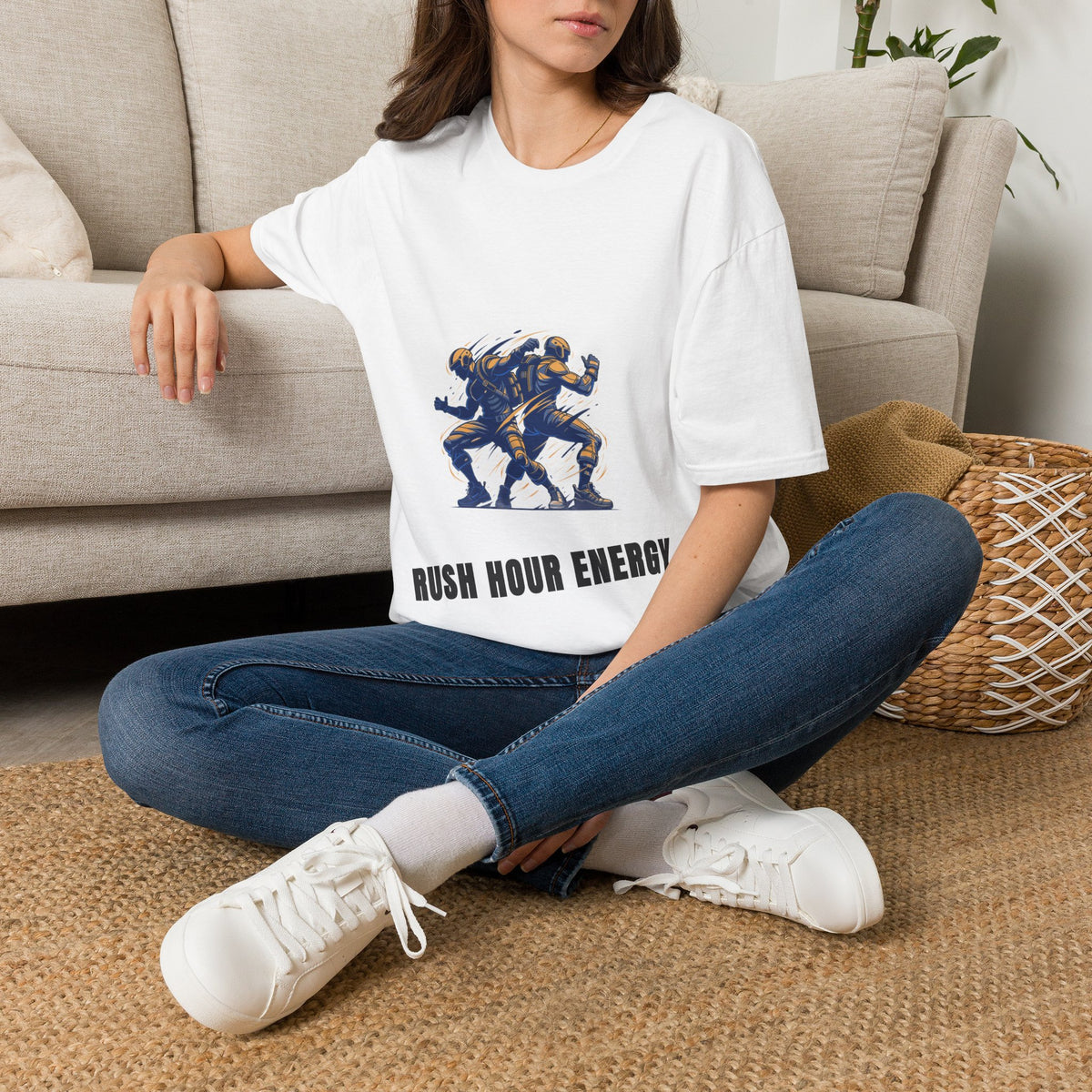 Rush Hour Energy Running Football Players White Graphic Tee - Trending Now - September 2026