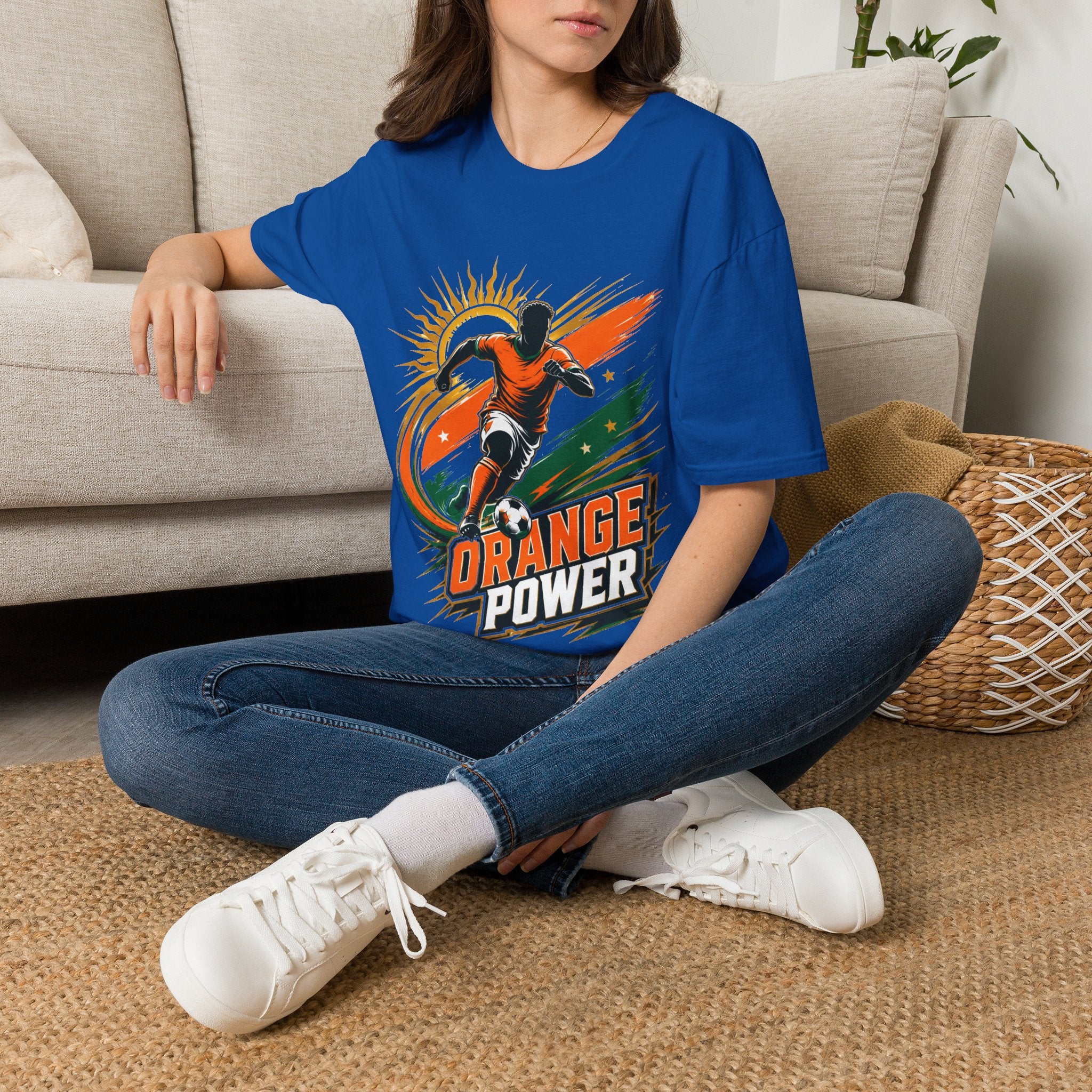 Côte d'Ivoire Orange Power Soccer T-Shirt — Dynamic Player Graphic Tee