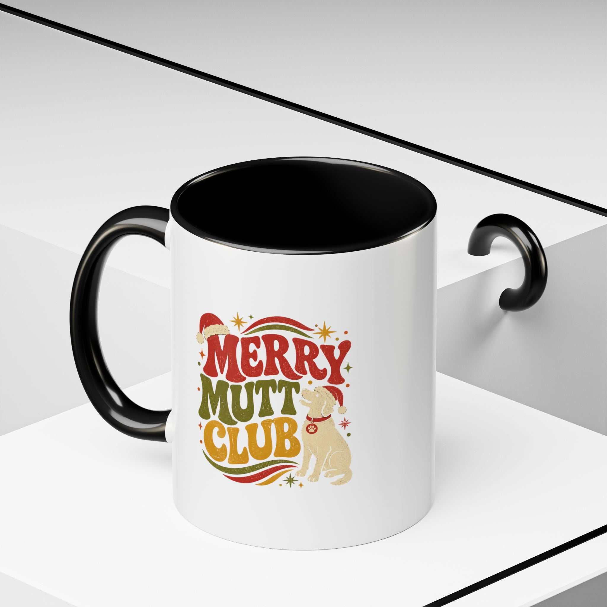 Modern Day Christmas Merry Mutt Club Accent Coffee Mug — Festive Dog Lover Holiday Gift
