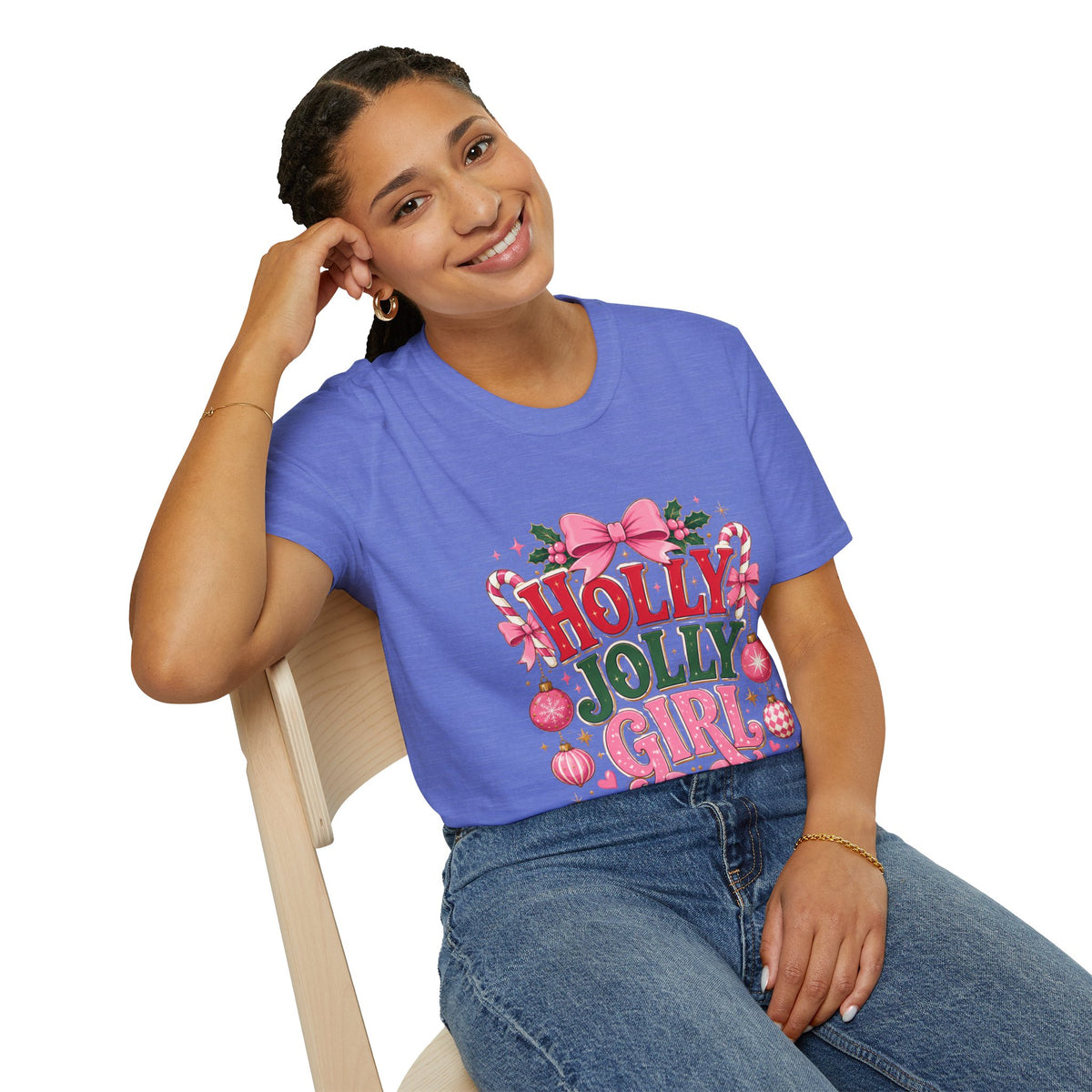 Holly Jolly Girl T-Shirt — Pink Holiday Graphic Tee