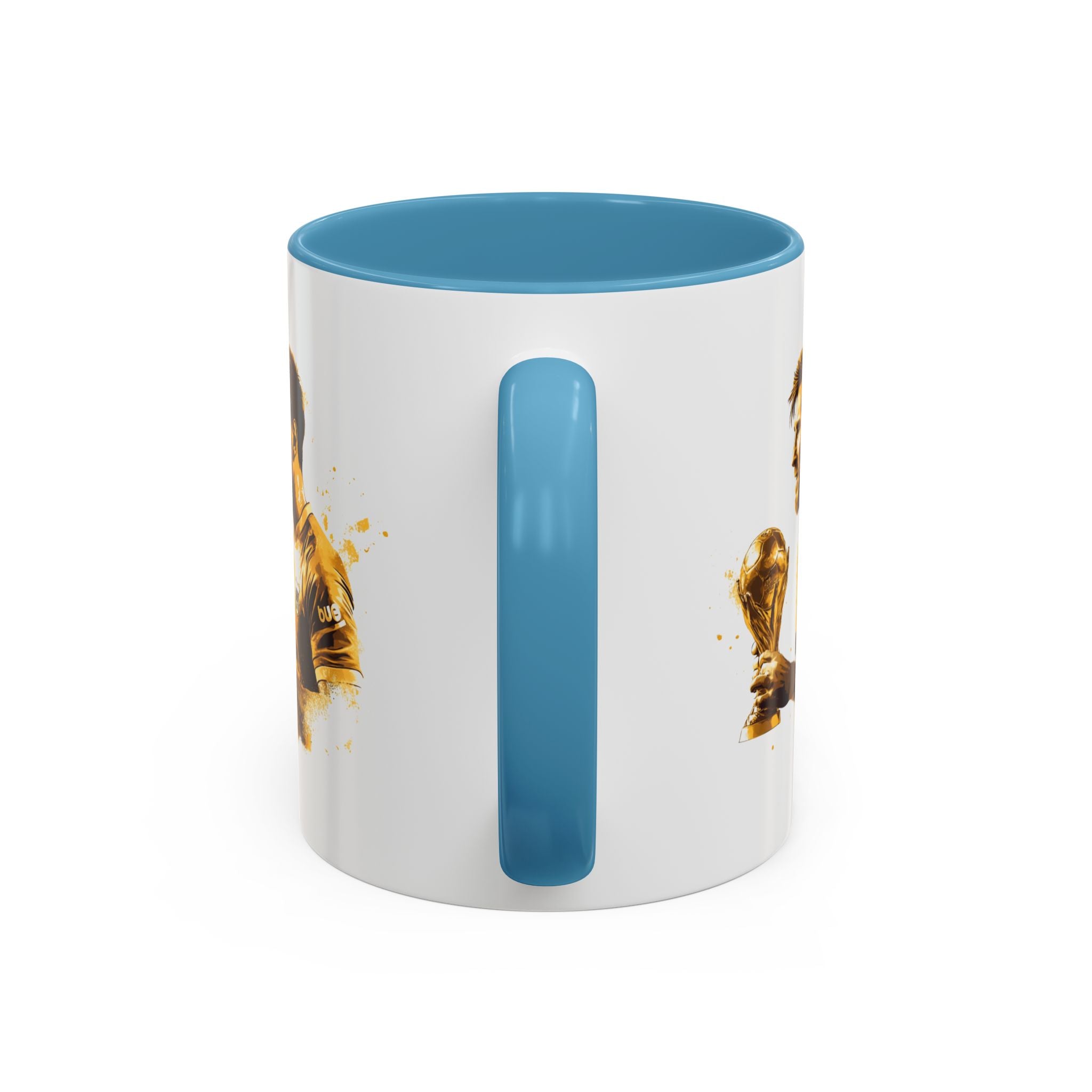 Soccer Legend Coffee Mug — Player Holding Trophy Accent Mug
