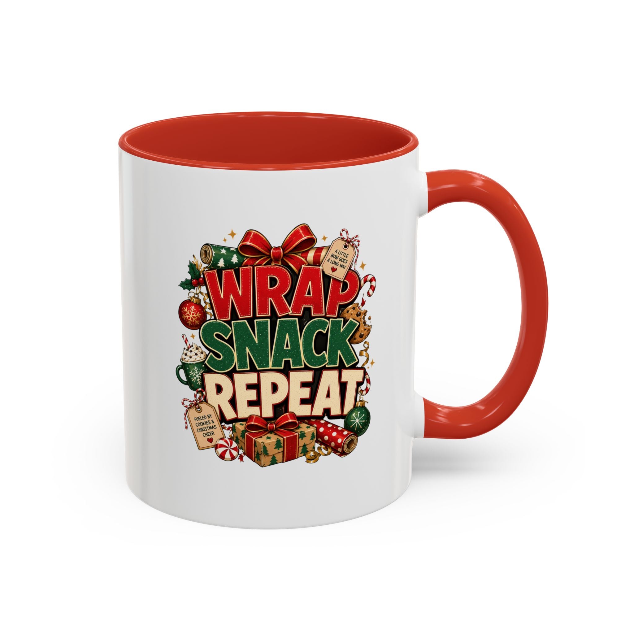 Wrap Snack Repeat Christmas Coffee Mug — Holiday Baking & Gift-Wrapping Mug