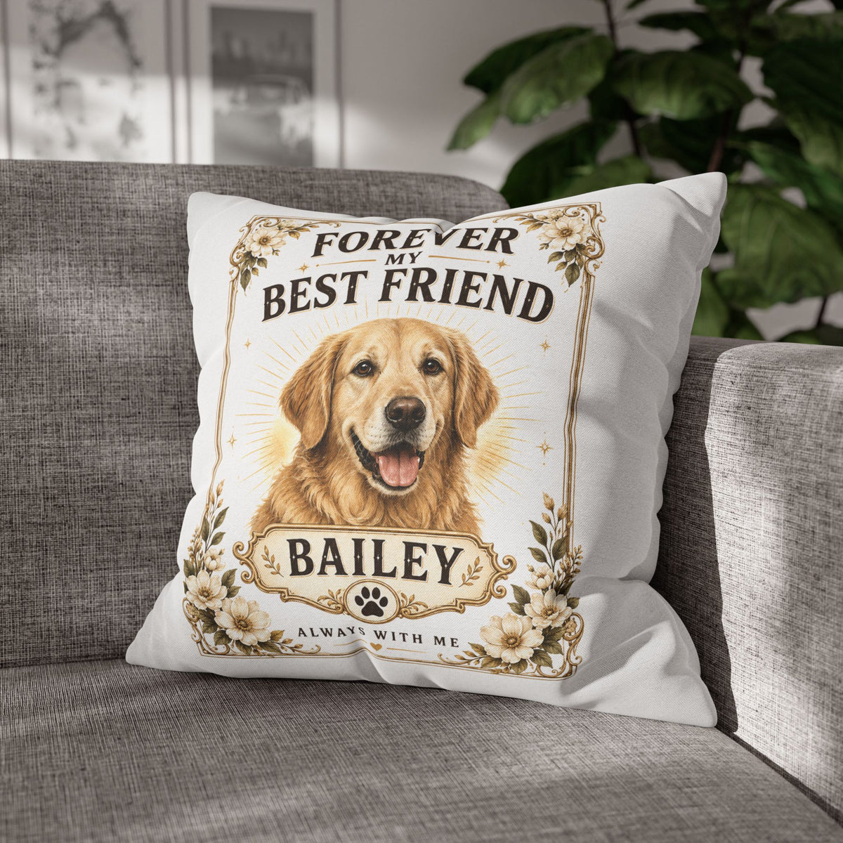 Forever My Best Friend Milo Bailey Dog Dad Mom Personalized Dog Pillow – Golden Retriever Memorial Cushion (Name: Bailey)